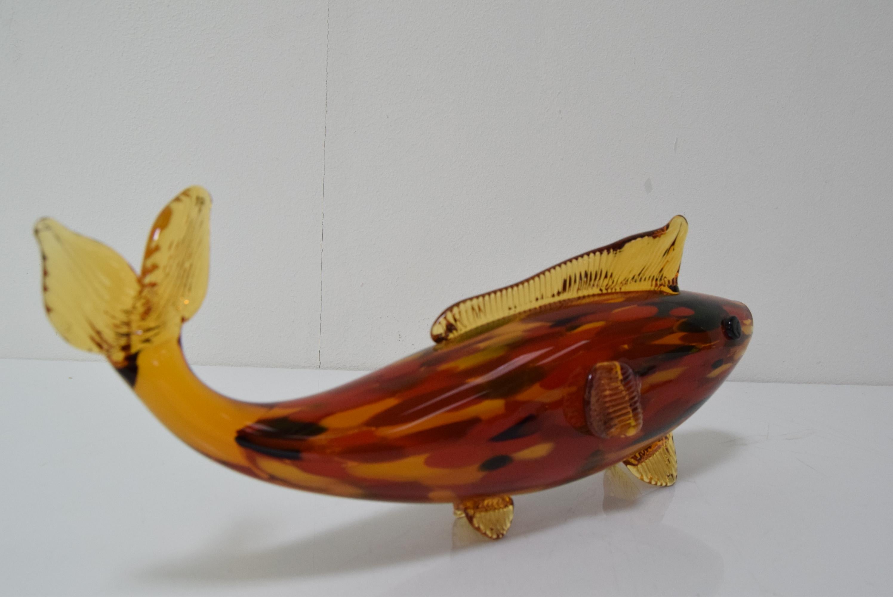 Vintage Glass Fish, Glasswork Novy Bor, 1970's.  In Good Condition For Sale In Praha, CZ