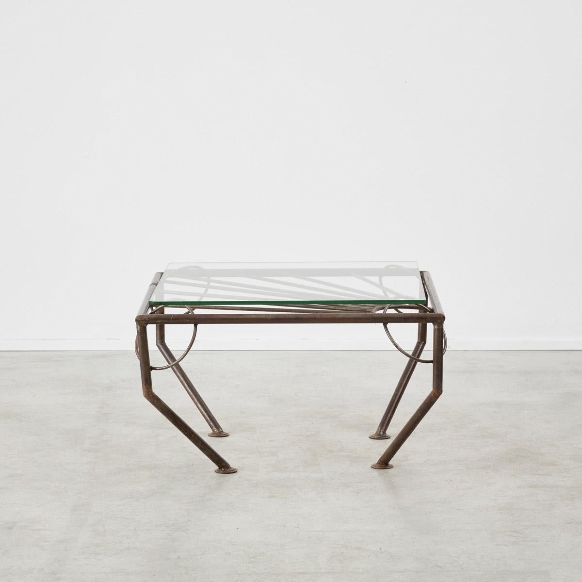 Forged Vintage glass & forged metal coffee table UK, 1980s For Sale