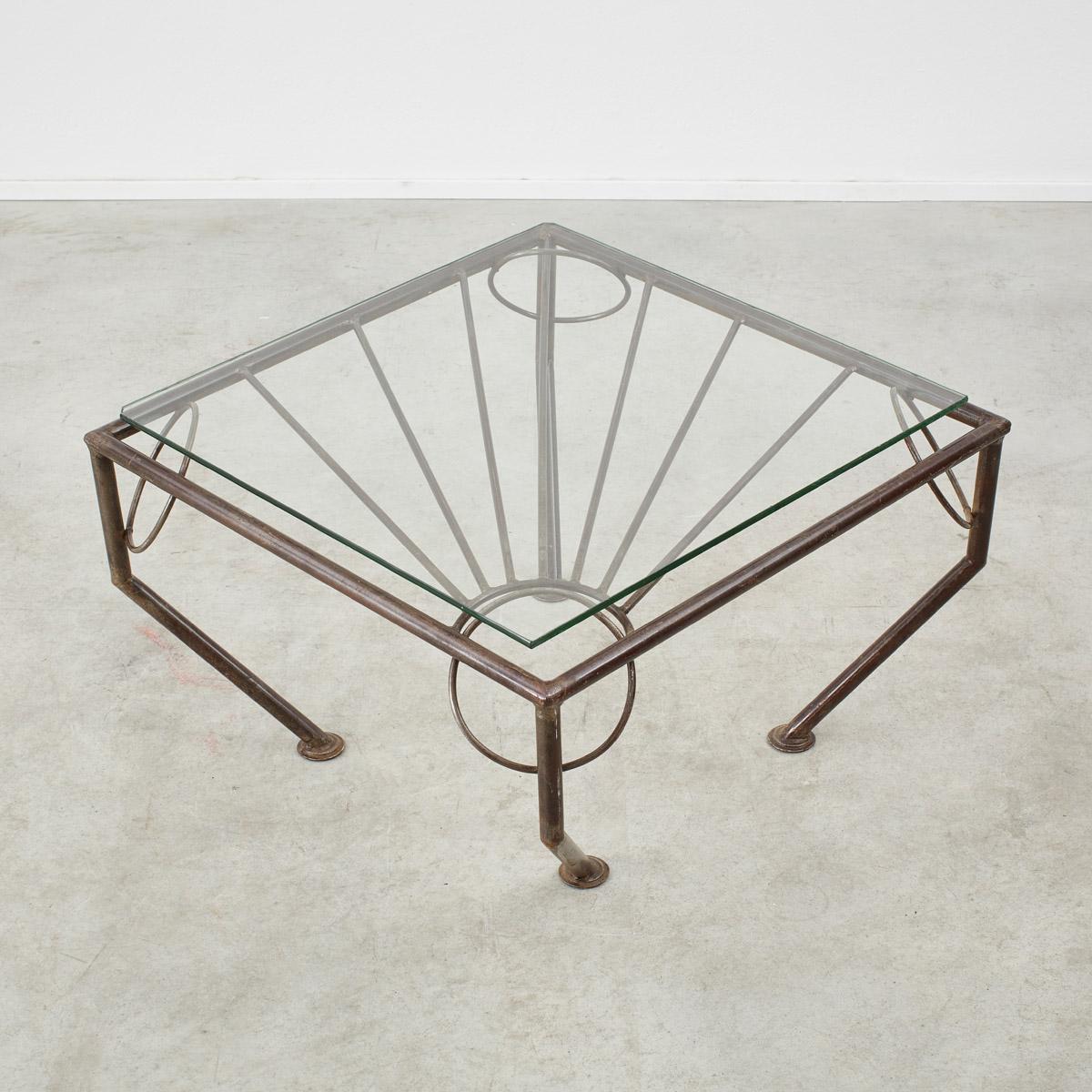 Vintage glass & forged metal coffee table UK, 1980s In Good Condition For Sale In London, GB