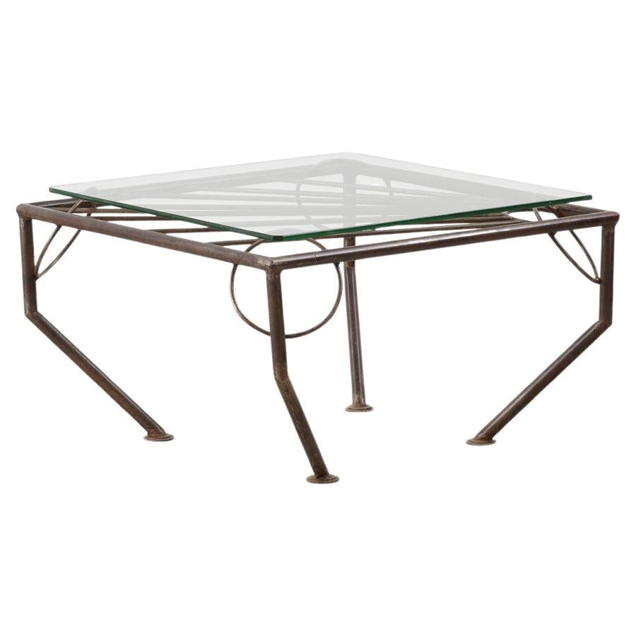 Vintage glass & forged metal coffee table UK, 1980s