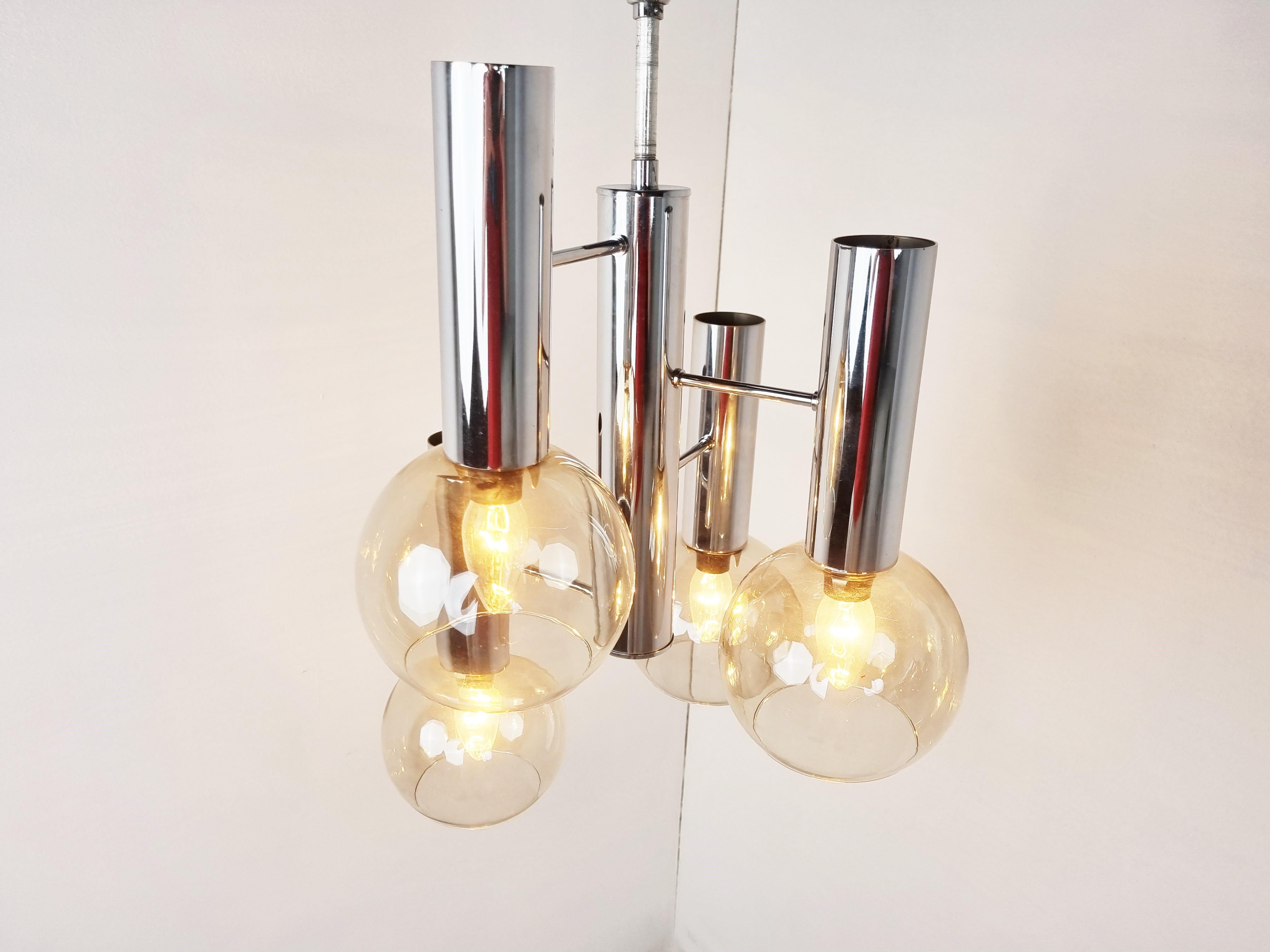 Late 20th Century Vintage Glass Globe Chandelier, 1970s For Sale