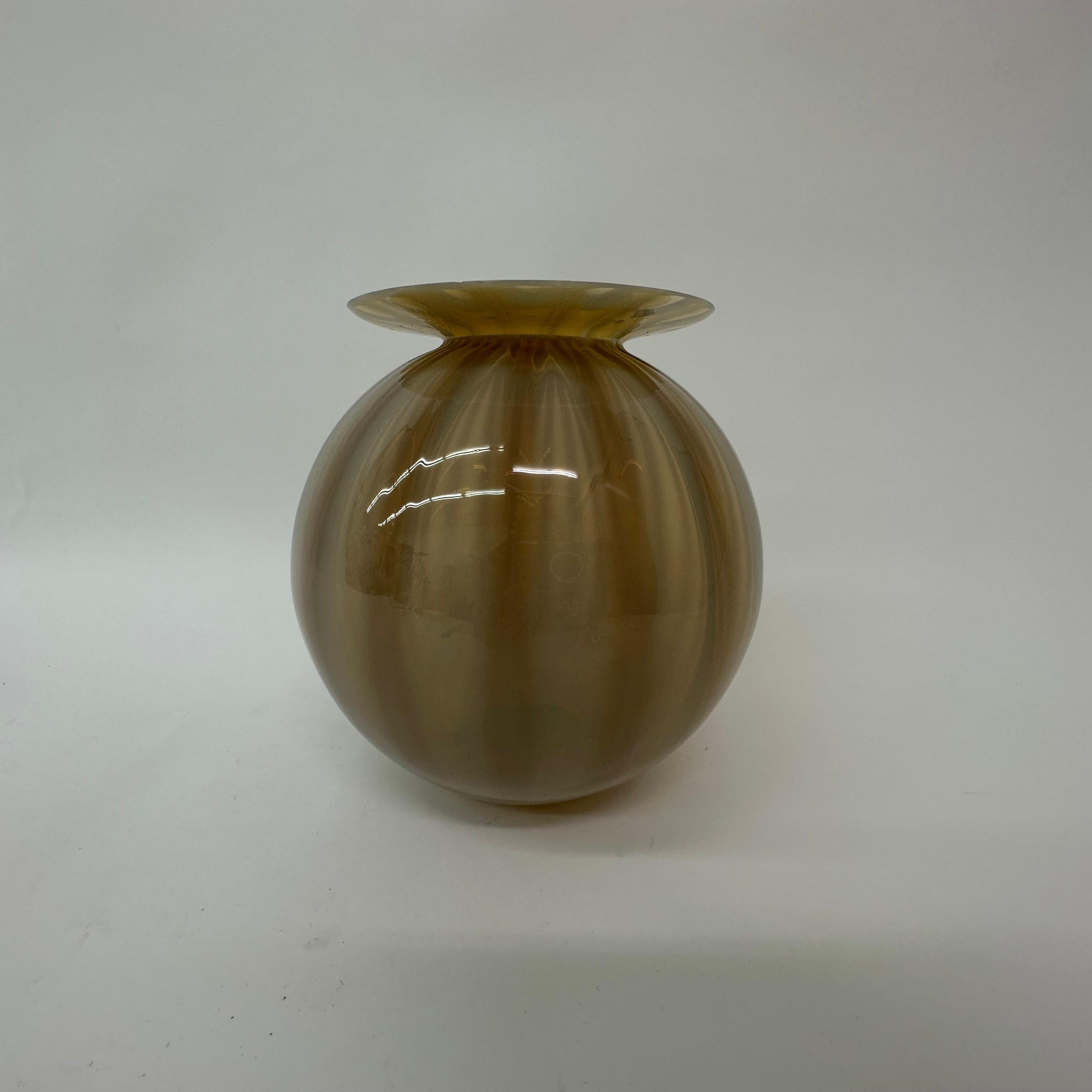 Mid-Century Modern Vintage Glass Hand Blown Striped Vase, 1950s For Sale