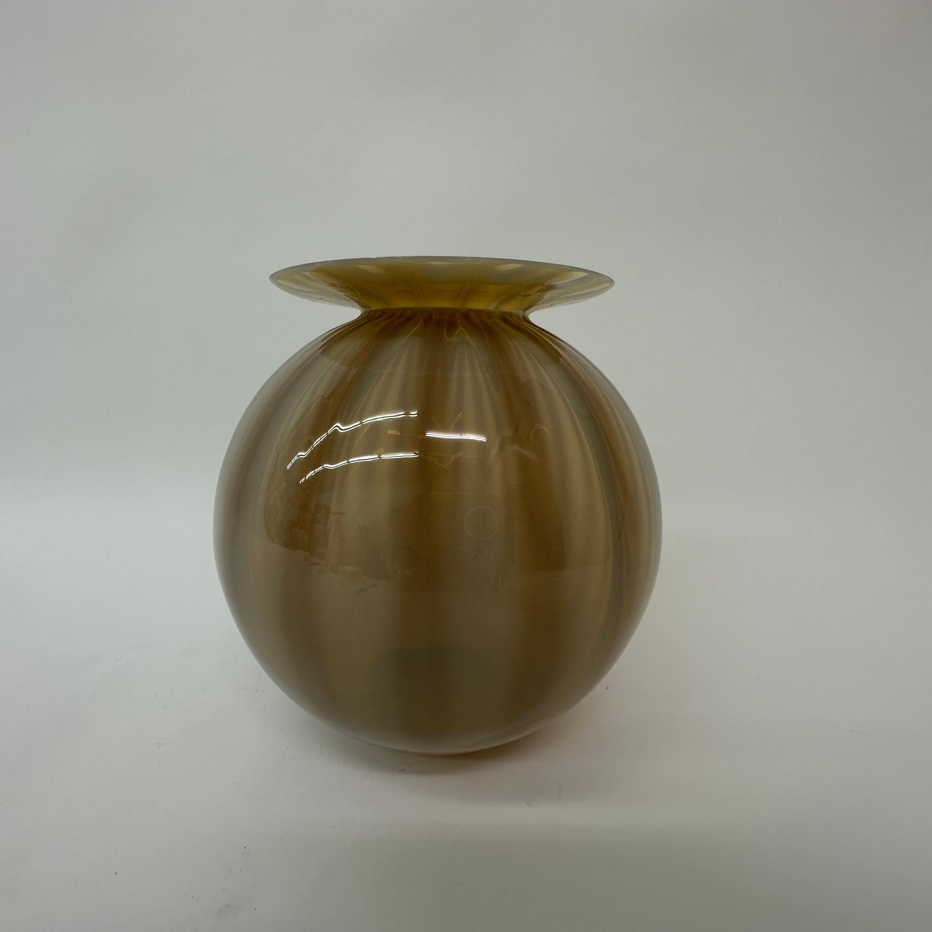 Mid-20th Century Vintage Glass Hand Blown Striped Vase, 1950s For Sale