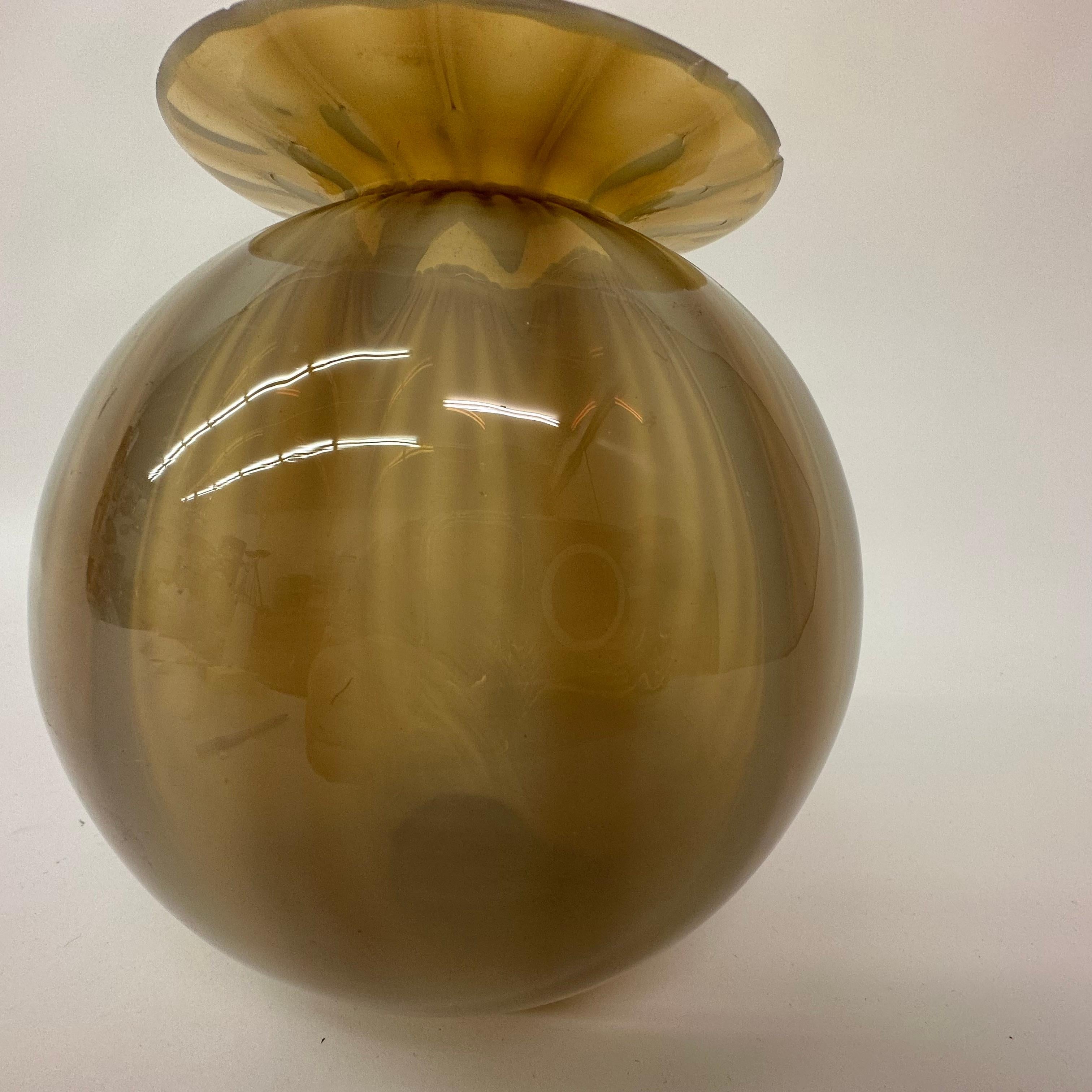 Vintage Glass Hand Blown Striped Vase, 1950s For Sale 2