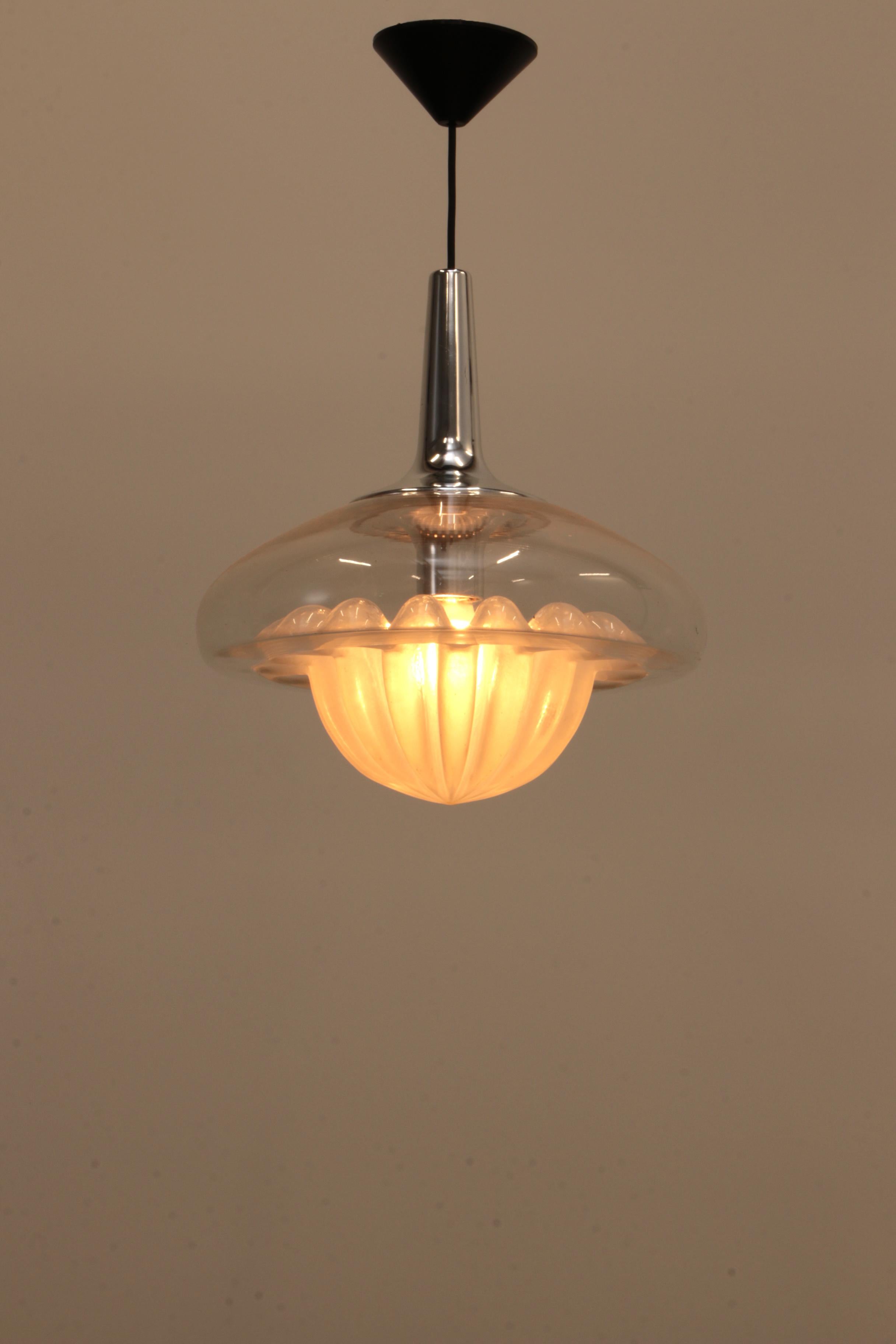 German Vintage Glass Hanging Lamp by Peill & Putzler, circa 1960 For Sale