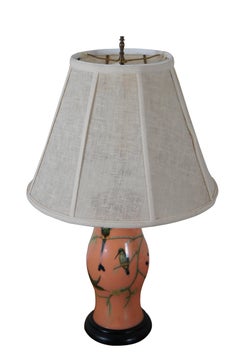 Vintage Glass Hummingbird Litho Chinoiserie Table Lamp Shade Tropical Boho Chic