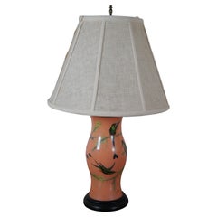 Vintage Glass Hummingbird Litho Chinoiserie Table Lamp Shade Tropical Boho Chic