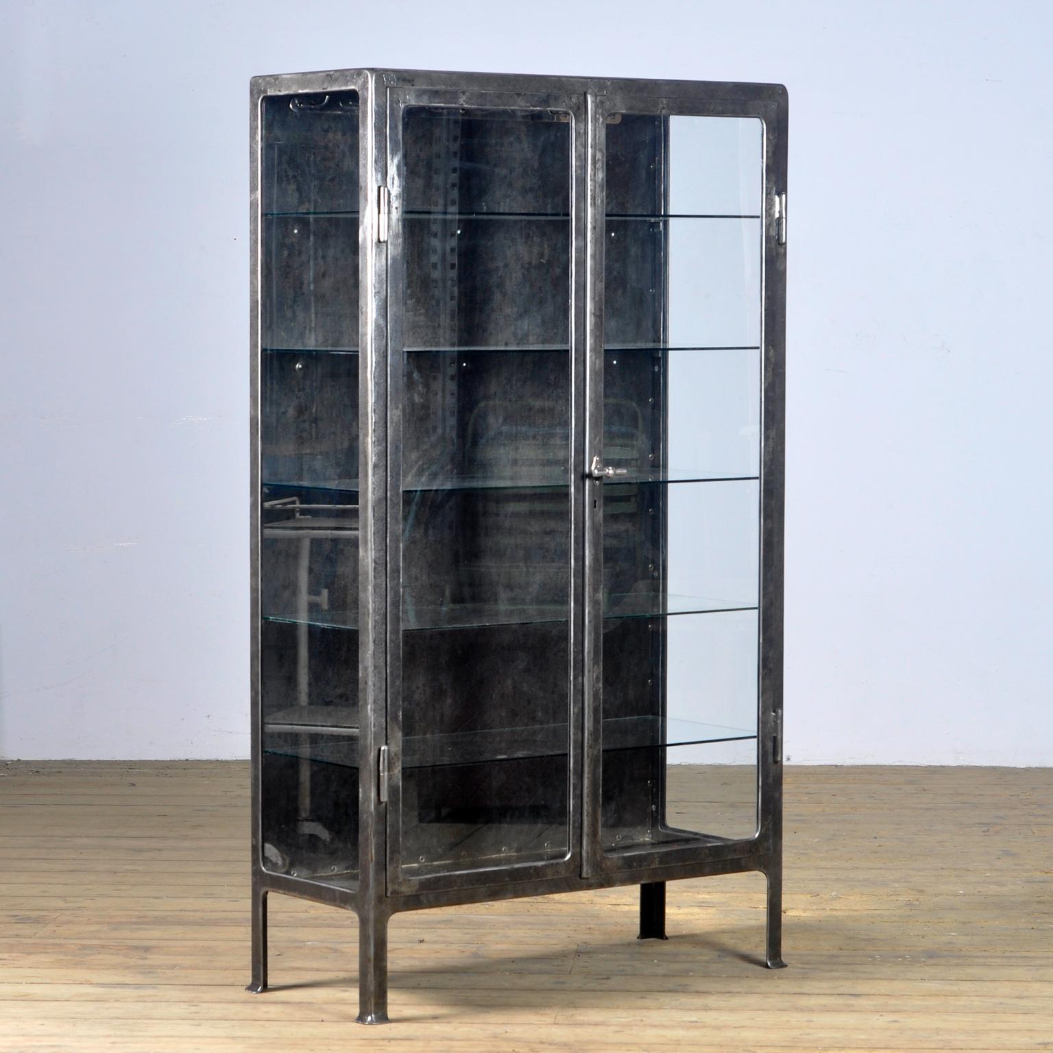 Industrial Vintage Glass & Iron Medical Cabinet, 1920s For Sale