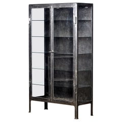 Vintage Glass & Iron Medical Cabinet, 1920s