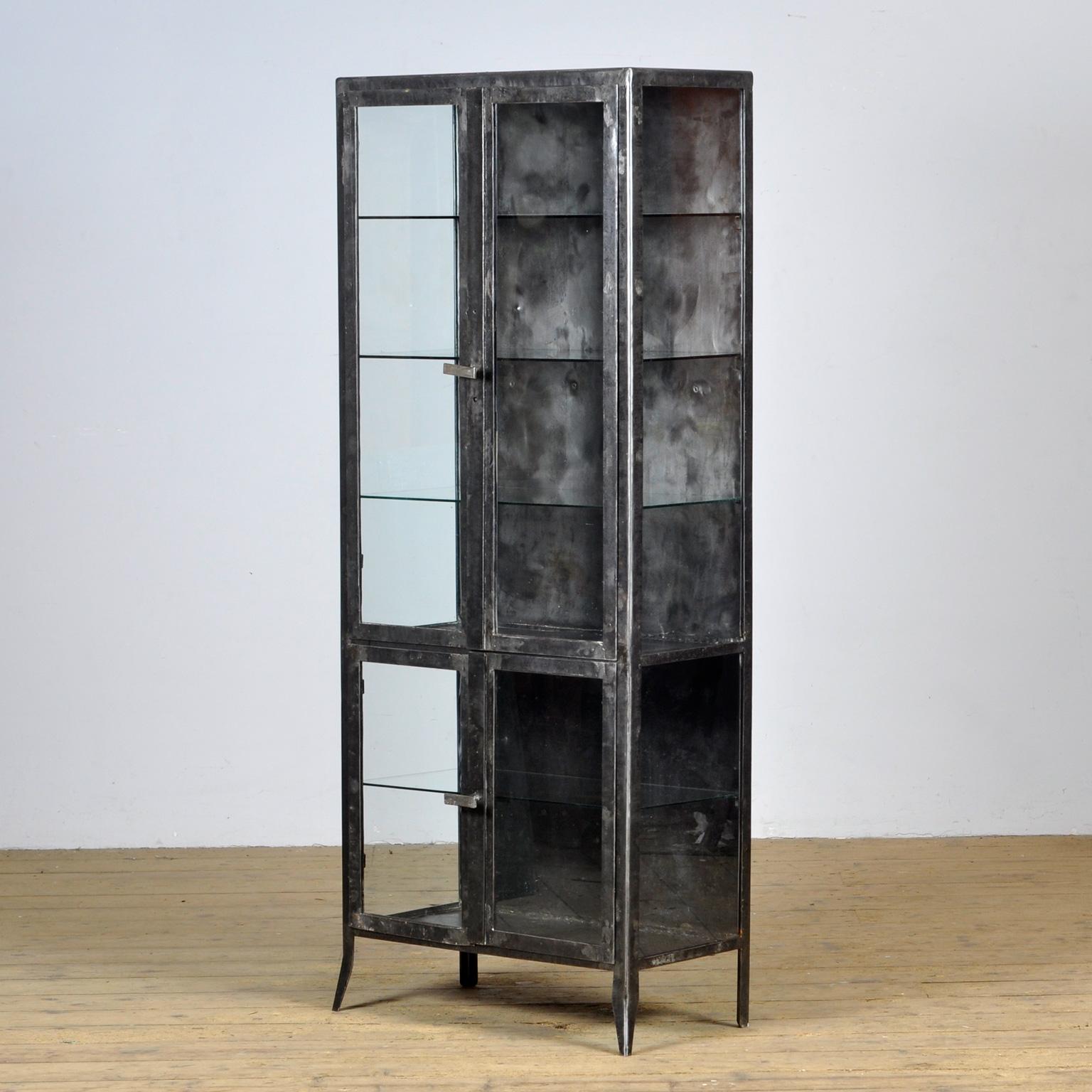 Industrial Vintage Glass & Iron Medical Cabinet, 1950s For Sale
