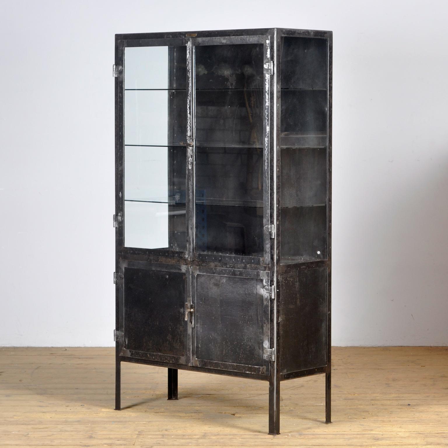Hungarian Vintage Glass & Iron Medical Cabinet, 1950s