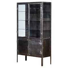 Vintage Glass & Iron Medical Cabinet, 1950s