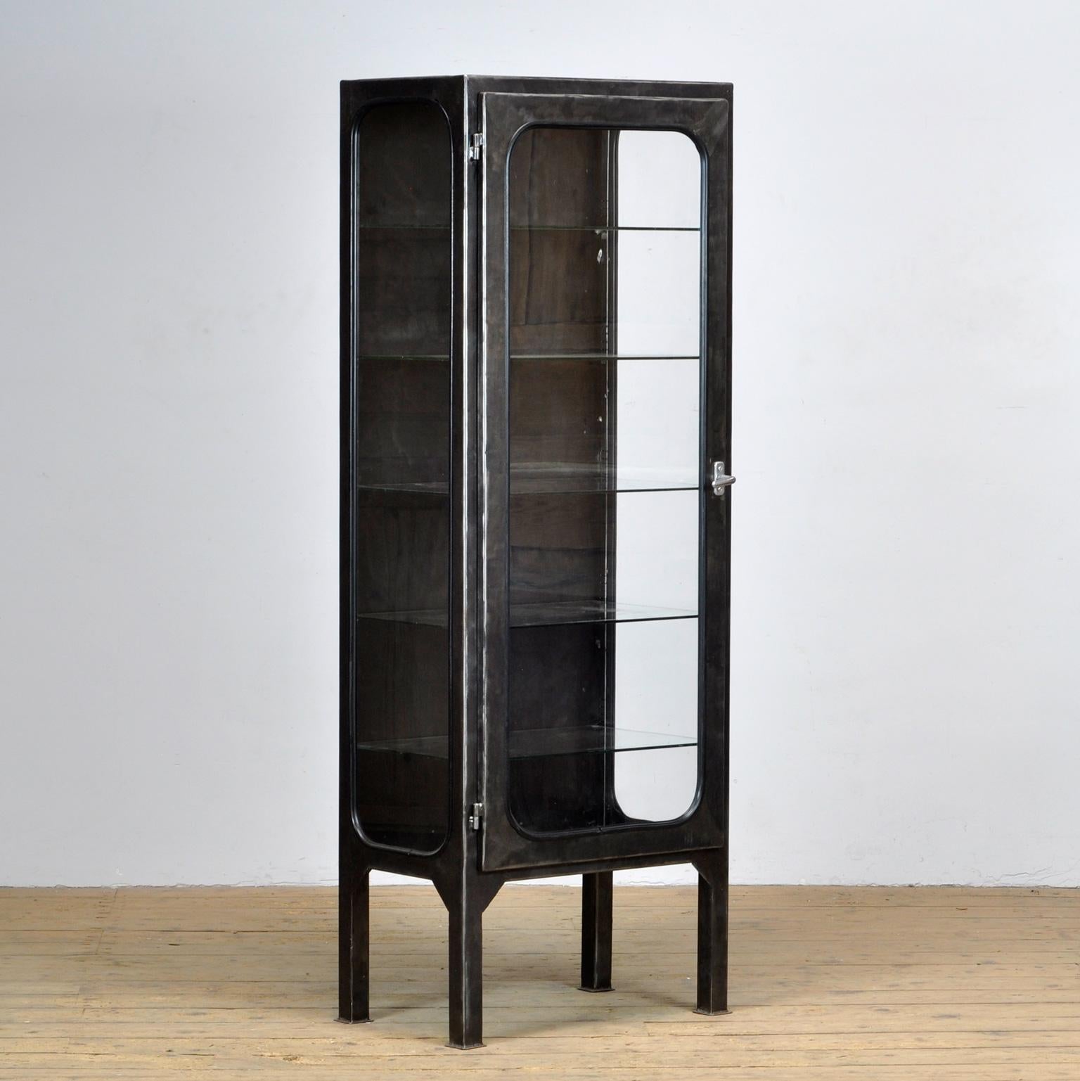 Industrial Vintage Glass & Iron Medical Cabinet, 1970s