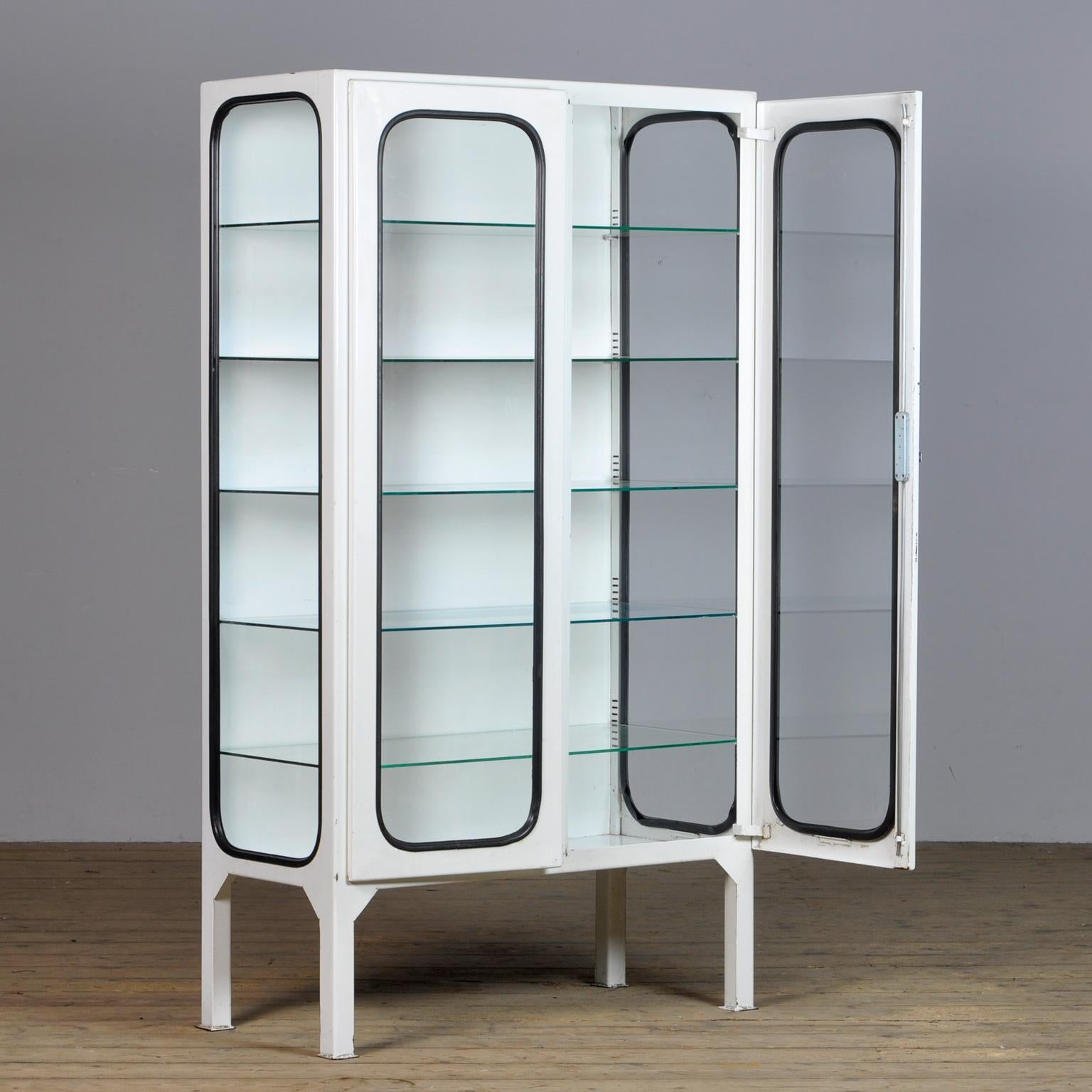 Hungarian Vintage Glass & Iron Medical Cabinet, 1970s