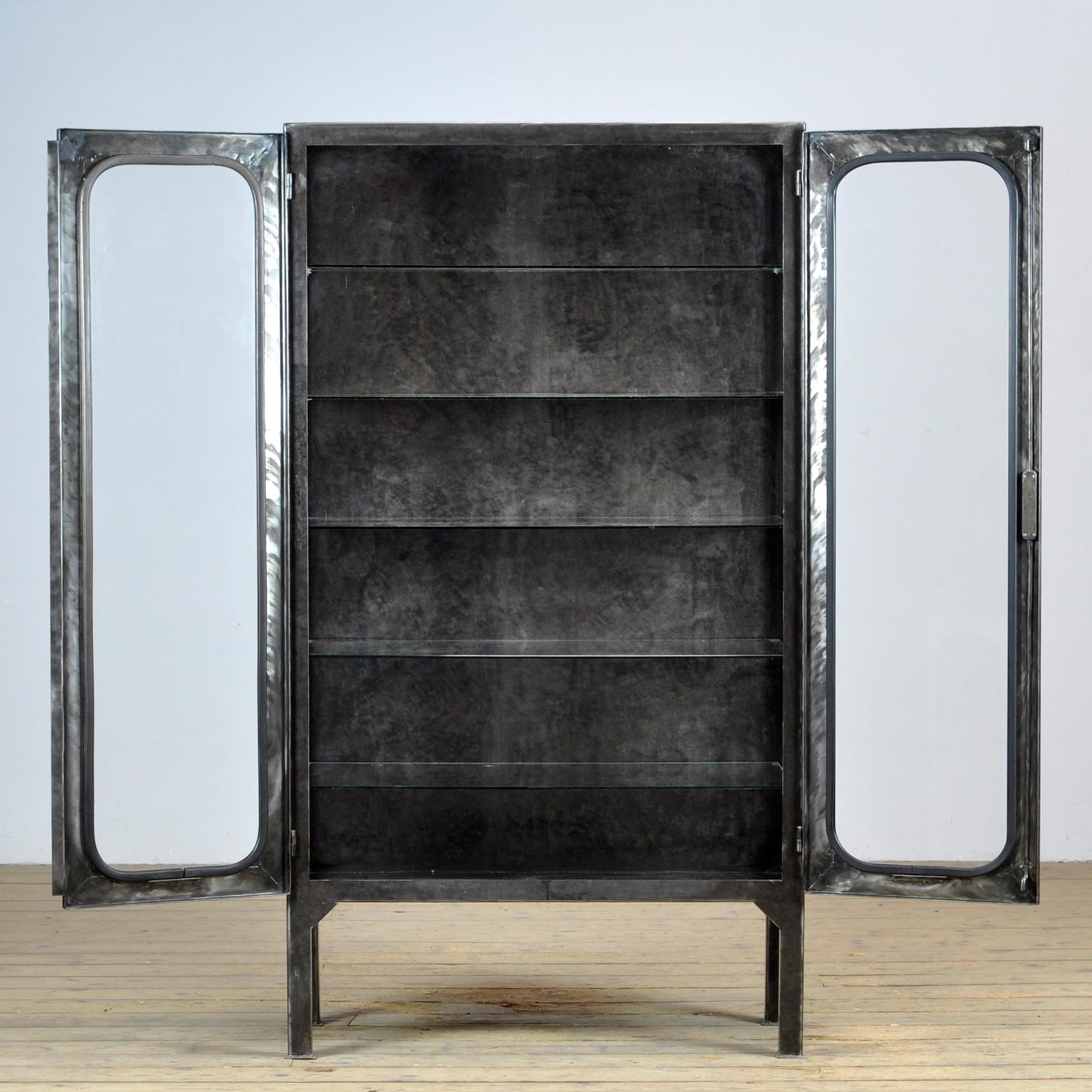 Hungarian Vintage Glass & Iron Medical Cabinet, 1970s