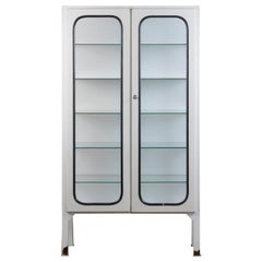 Vintage Glass and Iron Medical Cabinet, 1970s Vintage Glass and Iron Medical Cabinet, 1970s