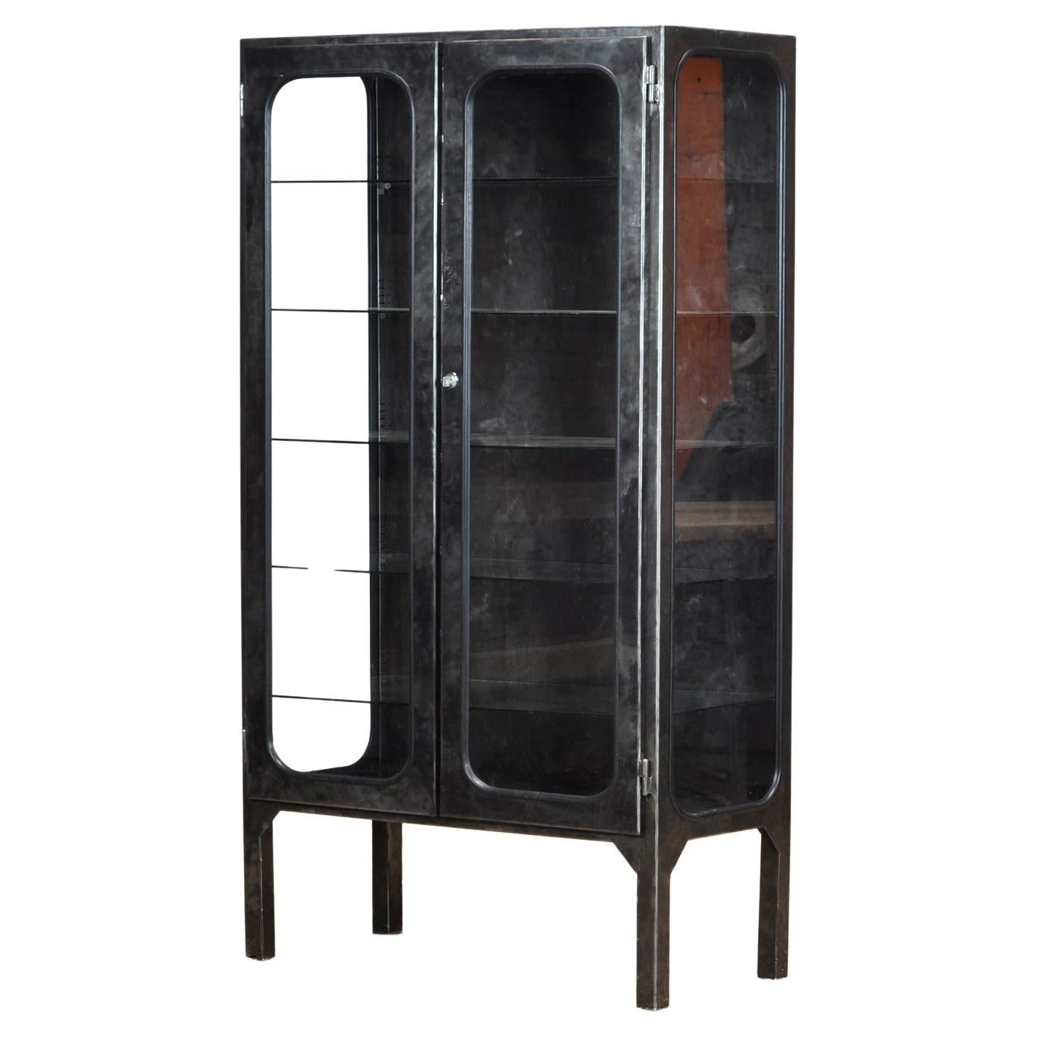 Vintage Glass & Iron Medical Cabinet, 1970s