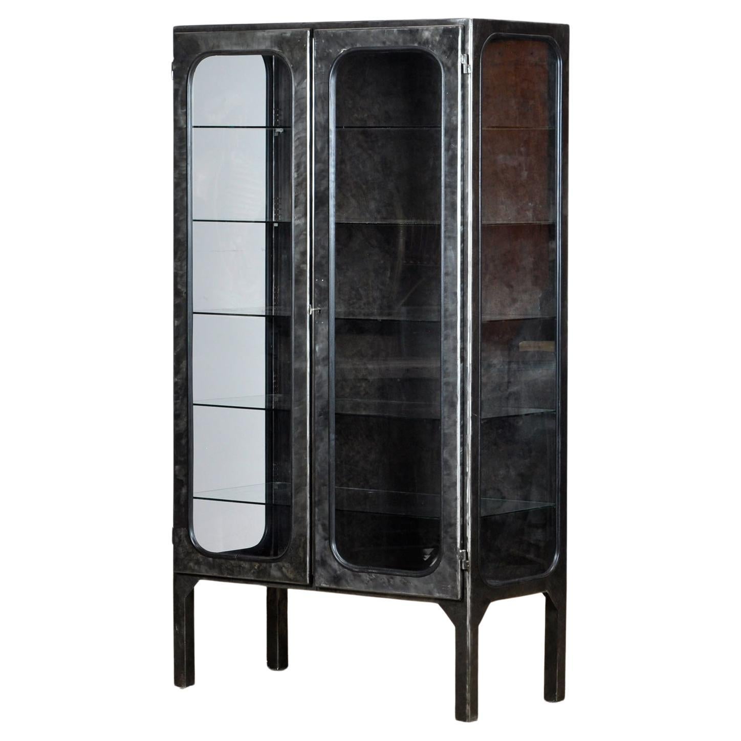 Vintage Glass & Iron Medical Cabinet, 1970s