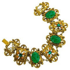 Vintage Glas Jade Koralle Gold Link Designer-Armband