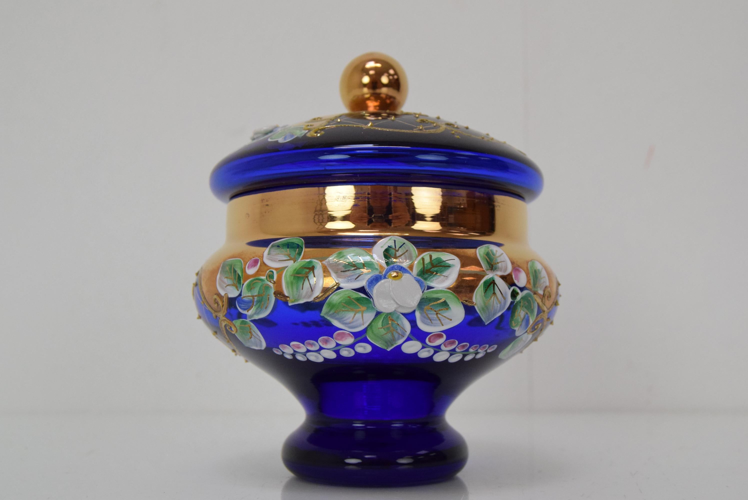 Mid-Century Modern Vintage Glass Jar, Glasswork Novy Bor, 1950's.  For Sale