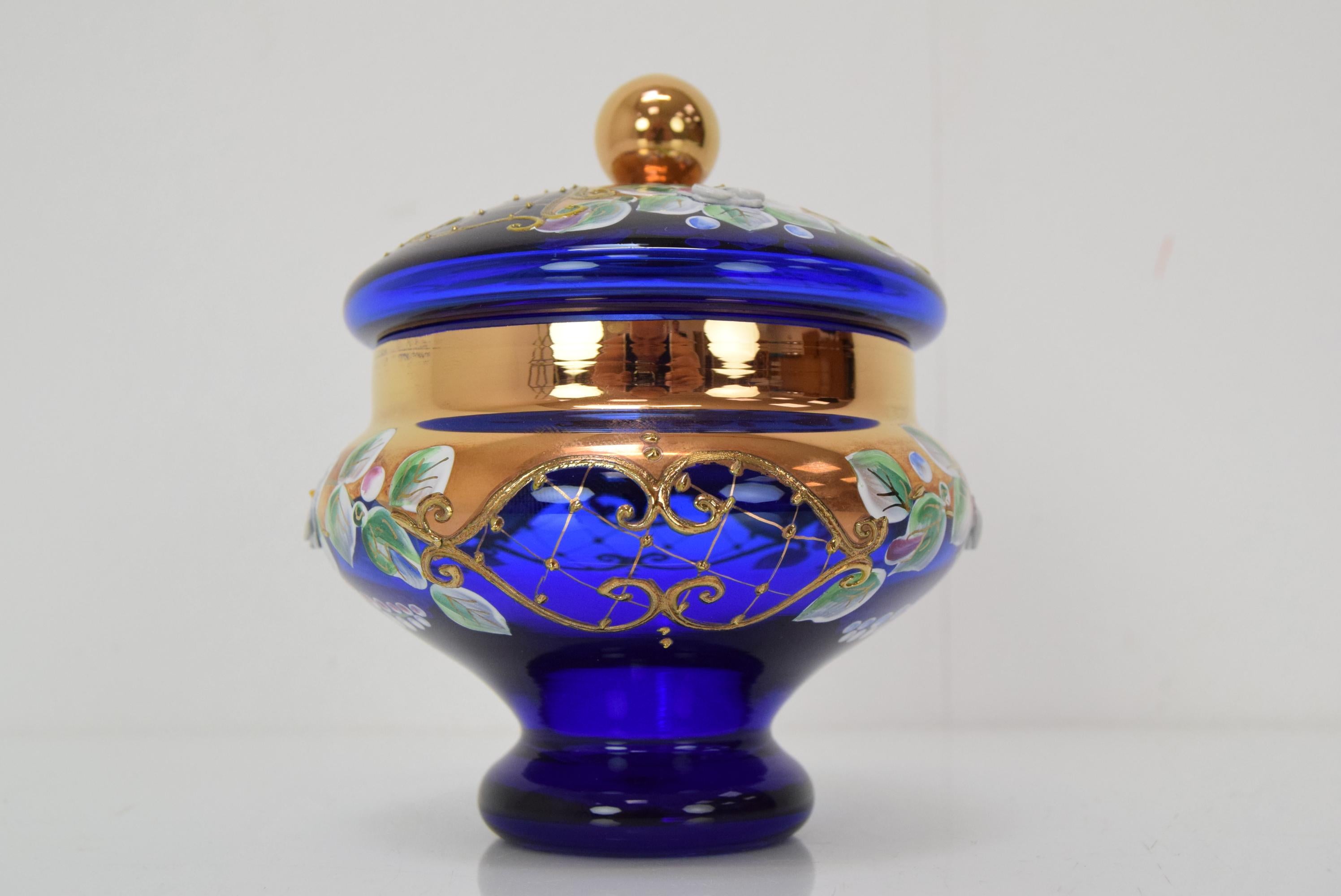 Czech Vintage Glass Jar, Glasswork Novy Bor, 1950's.  For Sale