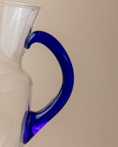 Vintage Glass Jug - Clear Glass and Blue Handle Mid Century Design Italy, 1970s