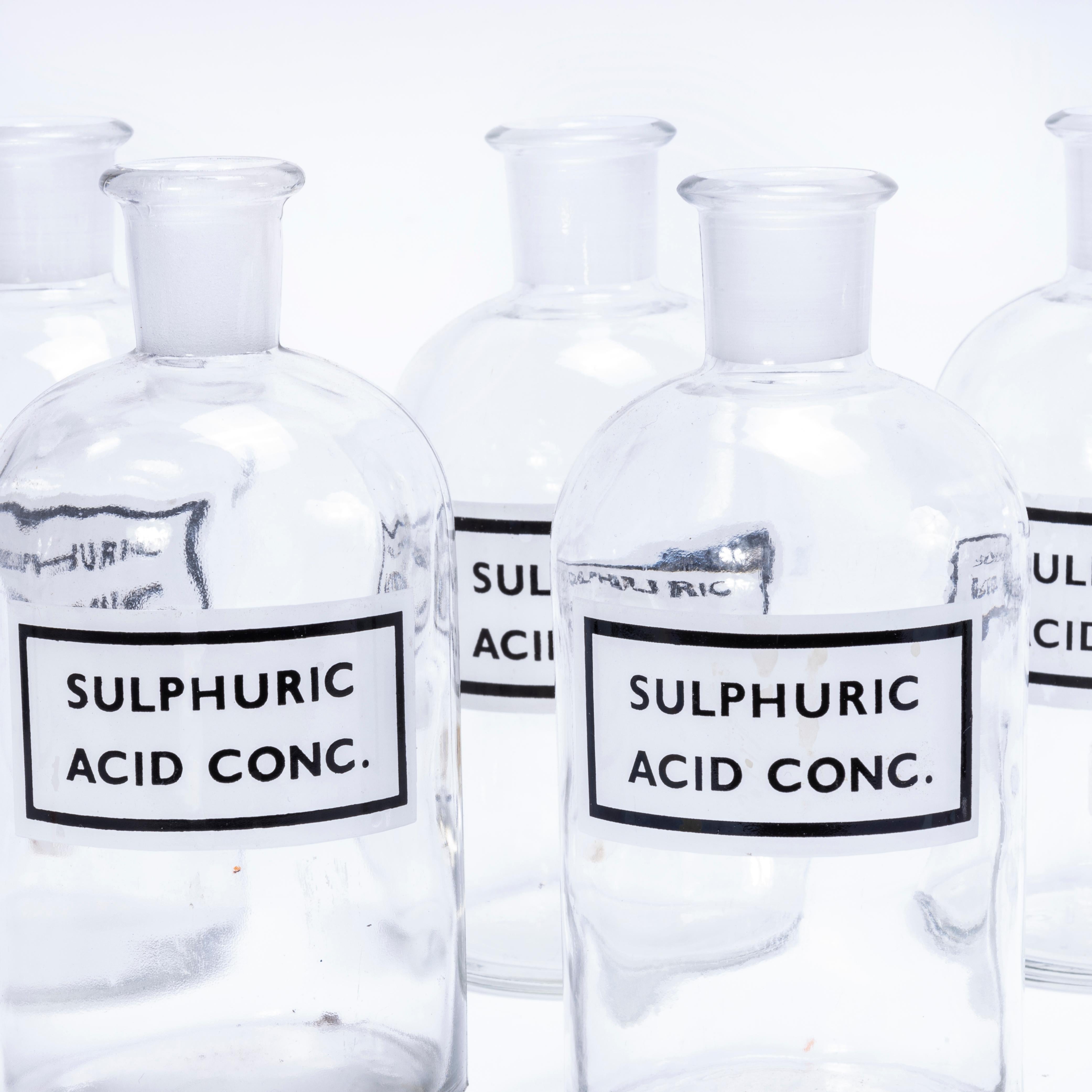 Vintage Glass Laboratory Flasks - Sulphuric Acid . 

Original glass laboratory flasks, missing the glass stopper. Listing is for one flask. Flasks have been washed and as far as we are aware never used but please do not use for food or drink