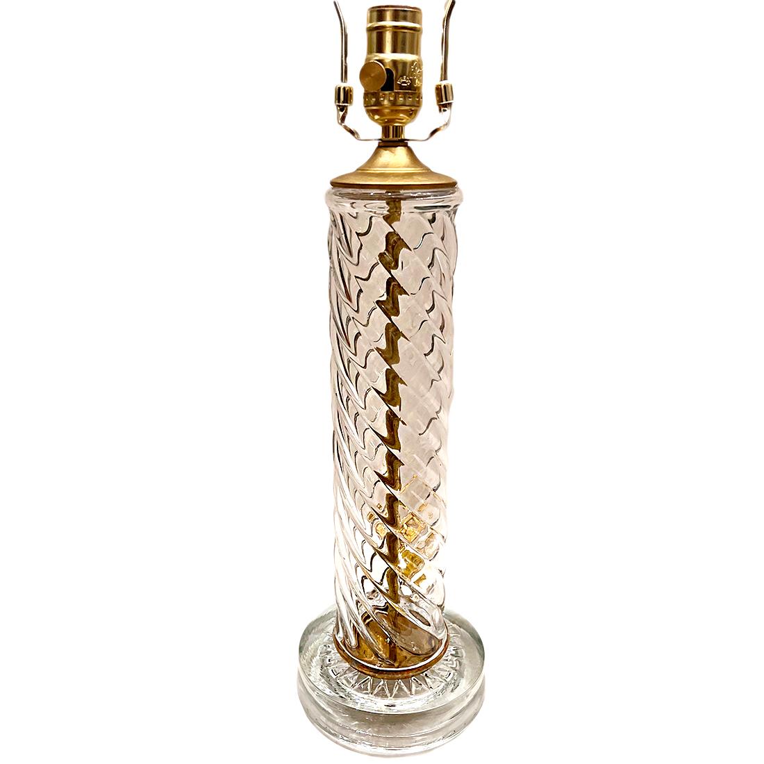 Lámpara francesa de vidrio moldeado de hacia 1940.

Medidas:
Altura del cuerpo: 15
Altura hasta el apoyo de la sombrilla: 23
Diámetro: 5,5