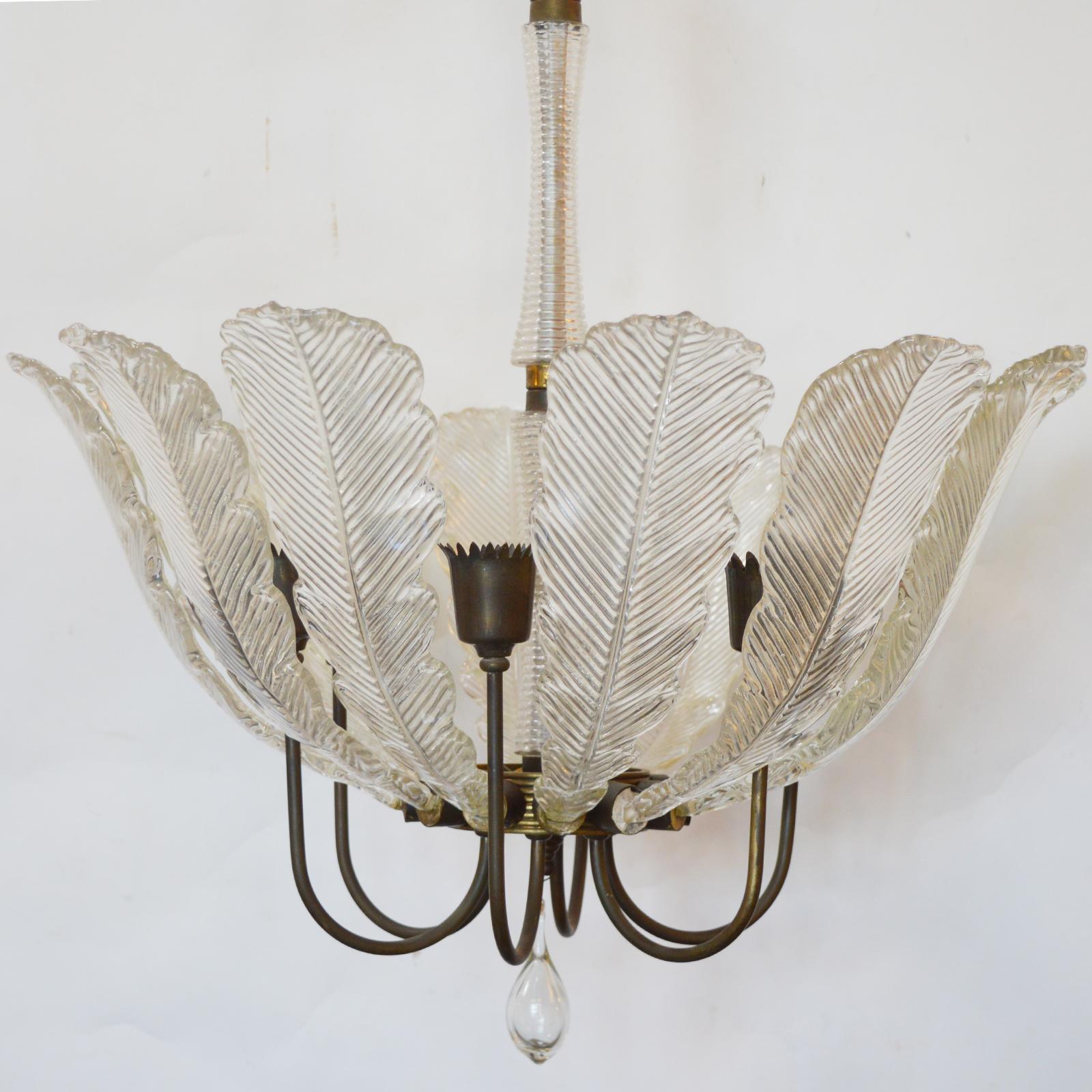 Vintage glass leaves chandelier by Barovier e Toso, 1960.