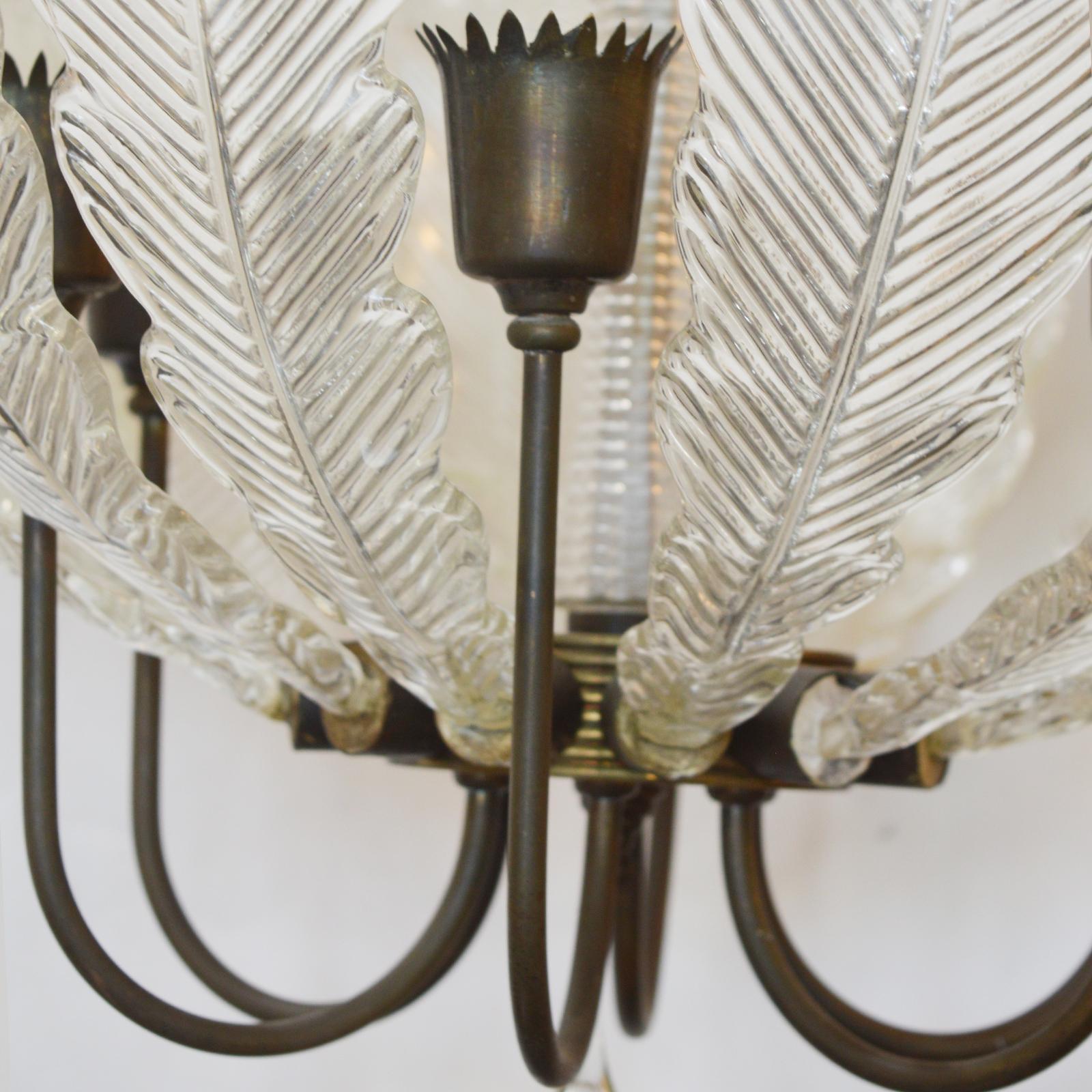 20th Century Vintage Glass Leaves Chandelier by Barovier e Toso