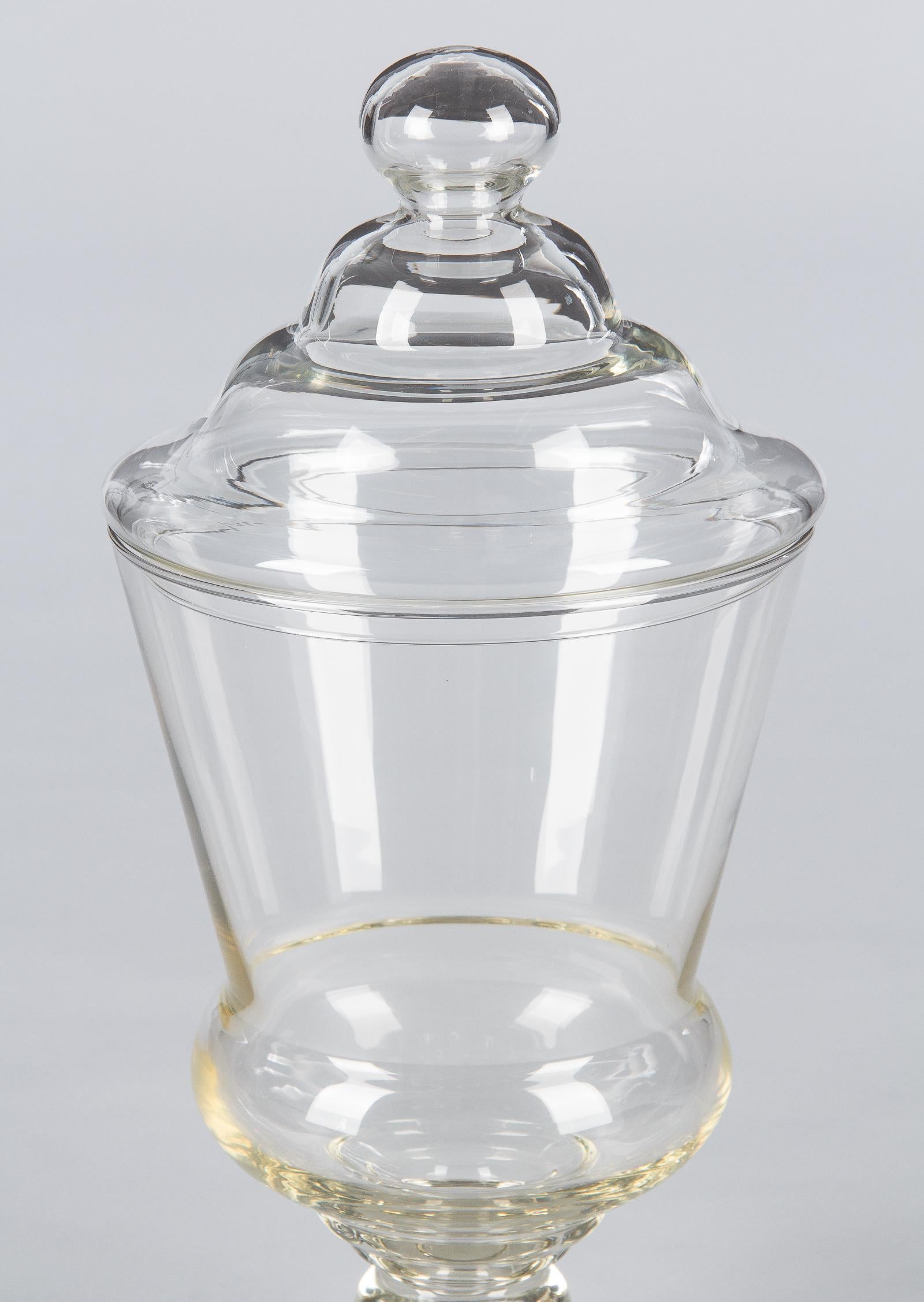 French Hand Blown Glass Lidded Candy Jar, Mid-1900s 10