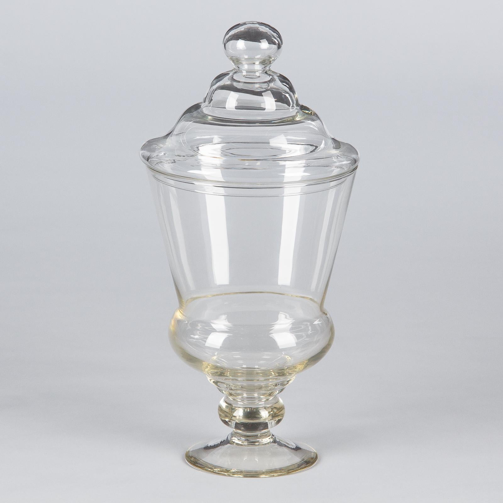 French Hand Blown Glass Lidded Candy Jar, Mid-1900s 12