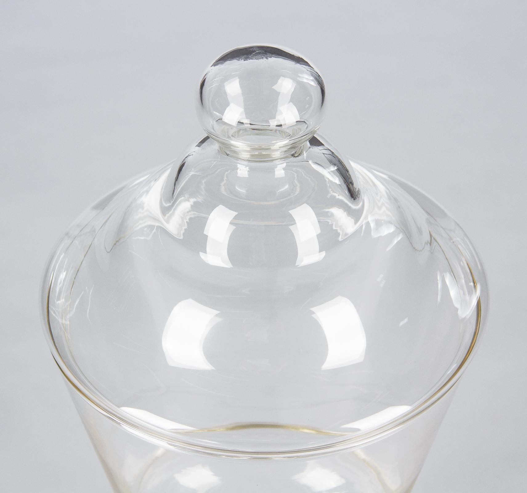 French Hand Blown Glass Lidded Candy Jar, Mid-1900s In Good Condition In Austin, TX