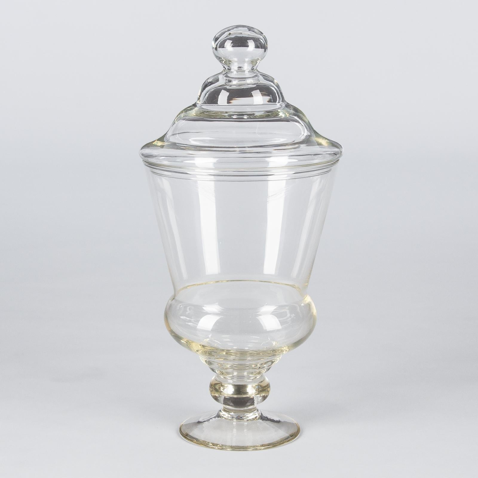 French Hand Blown Glass Lidded Candy Jar, Mid-1900s 3