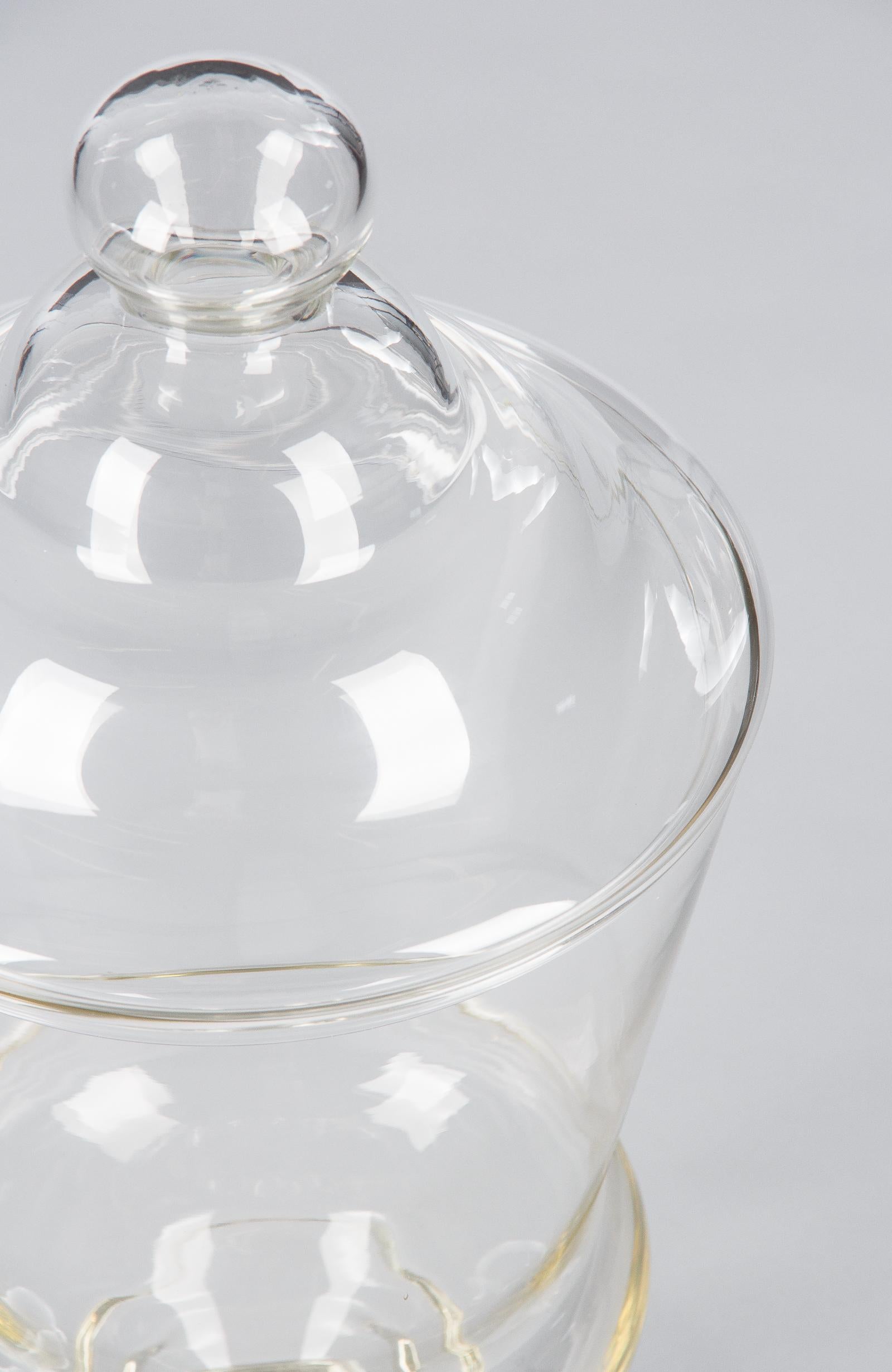 French Hand Blown Glass Lidded Candy Jar, Mid-1900s 4