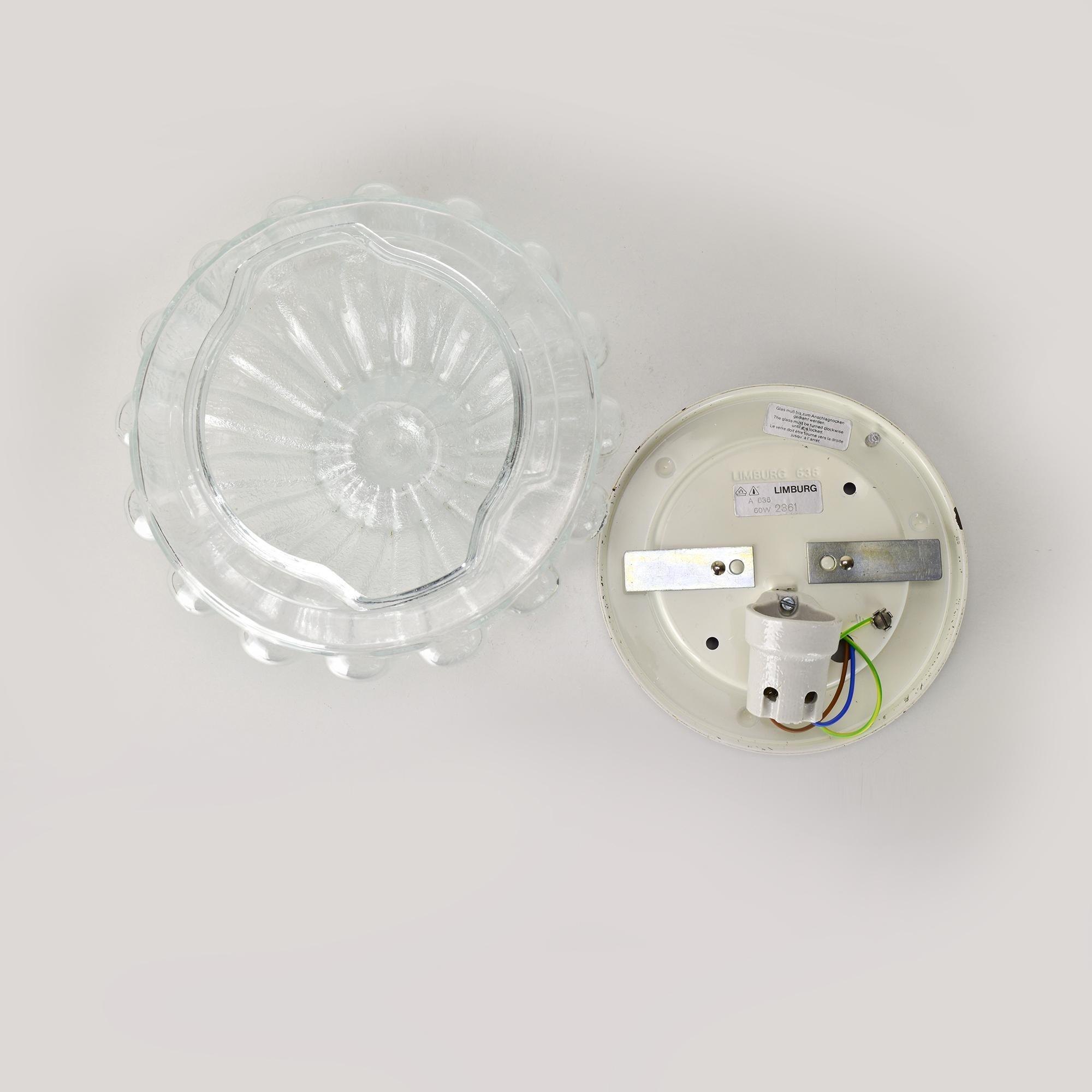 German Vintage Glass Limburg Flower Flush Mount Ceiling or Wall Light, 1970s For Sale