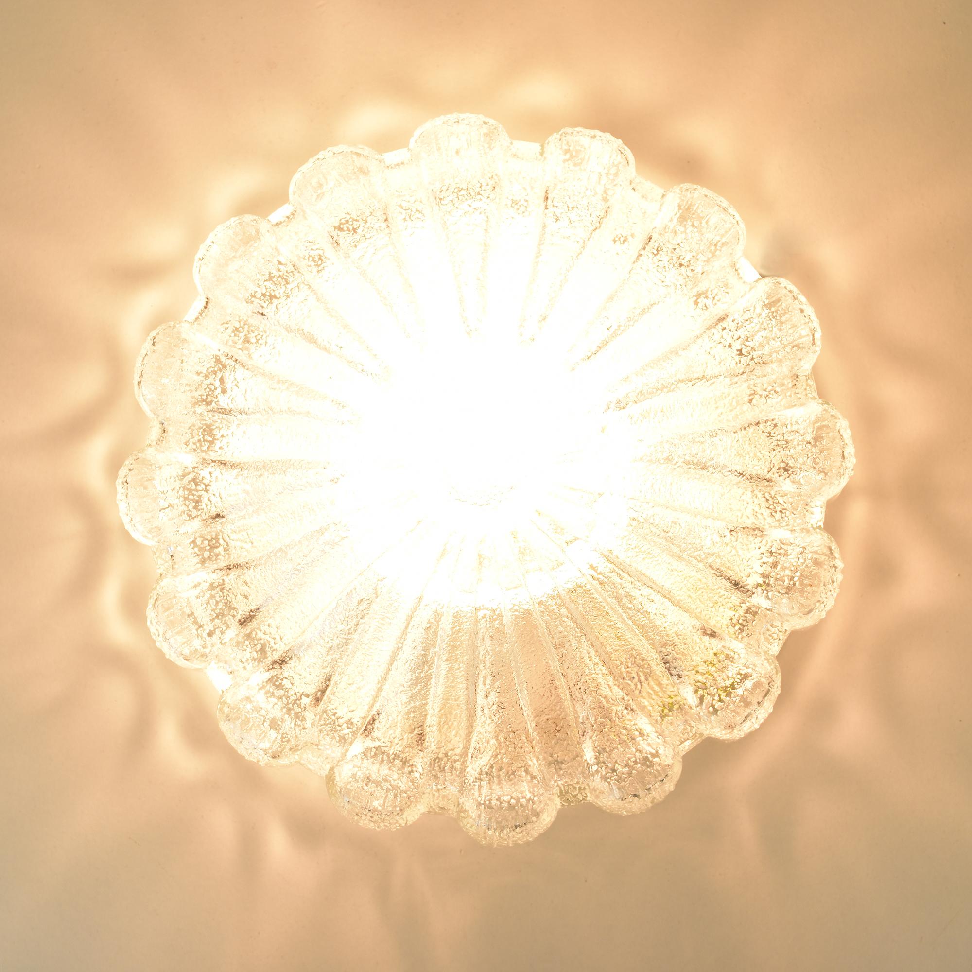 Hand-Crafted Vintage Glass Limburg Flower Flush Mount Ceiling or Wall Light, 1970s For Sale