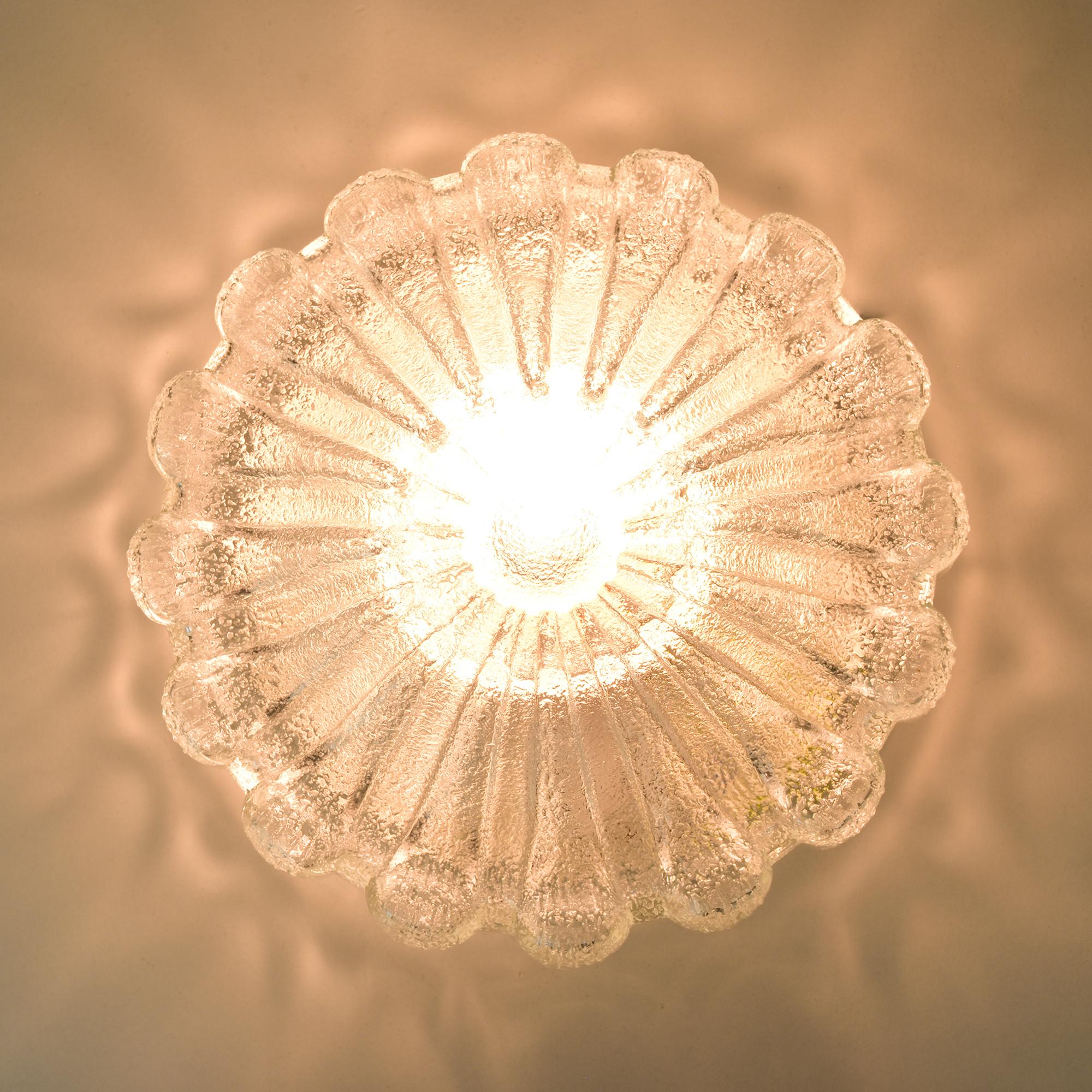 Vintage Glass Limburg Flower Flush Mount Ceiling or Wall Light, 1970s In Good Condition For Sale In Bad Säckingen, DE