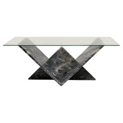 Vintage glass & marble coffee table made in the 1970s