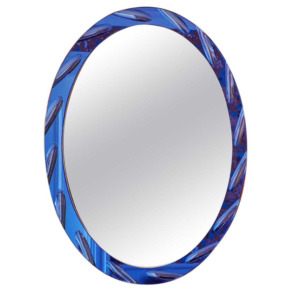 Vintage Glass Mirror with Blue Tinted Glass Frame, Italy, '1960s'