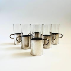 Vintage Glass Mugs with Silver Plated Holders - Set of 6