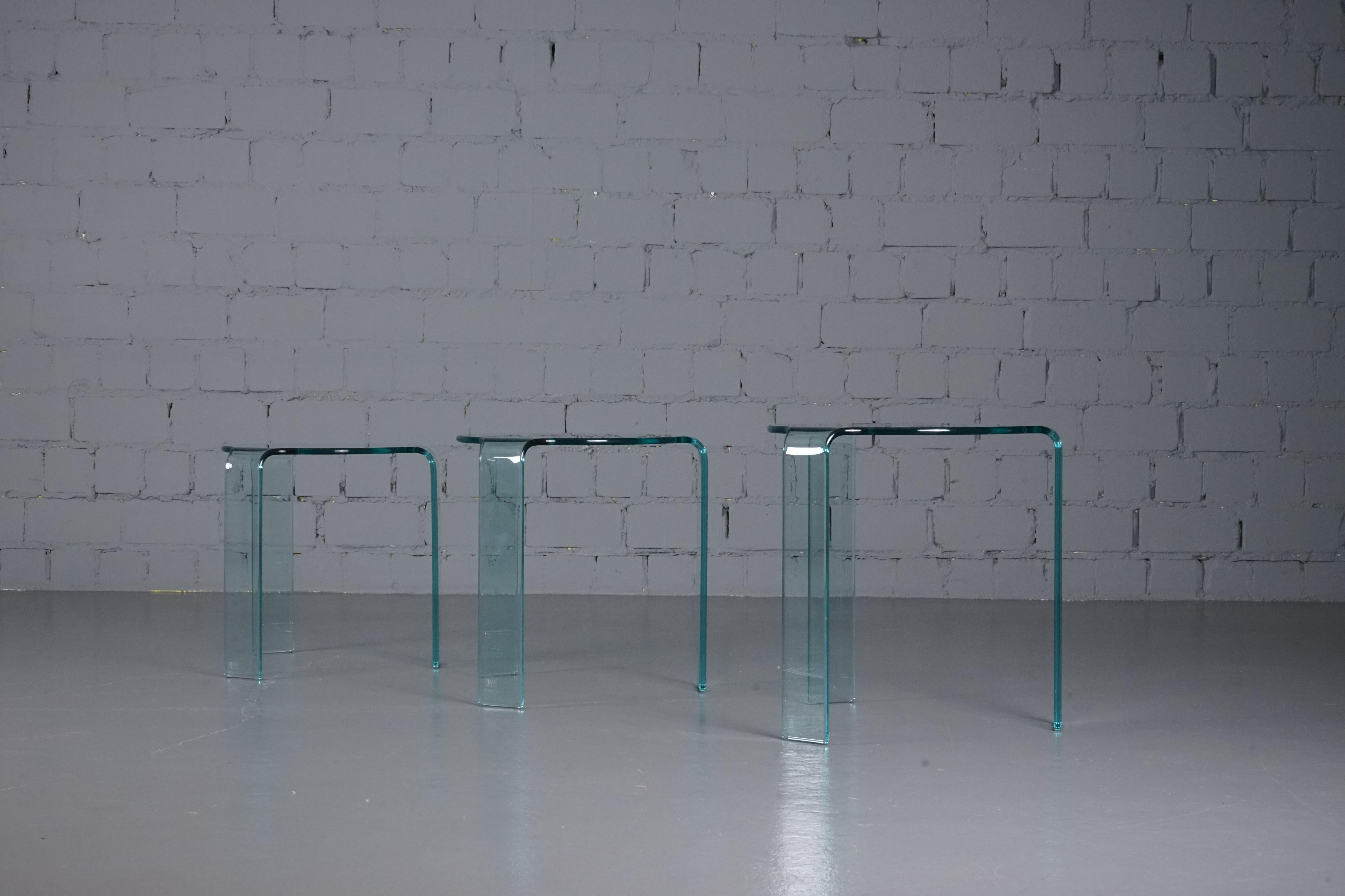 Mid-Century Modern Vintage Glass Nesting Tables Homage to Alvar Aalto by Fiam  For Sale