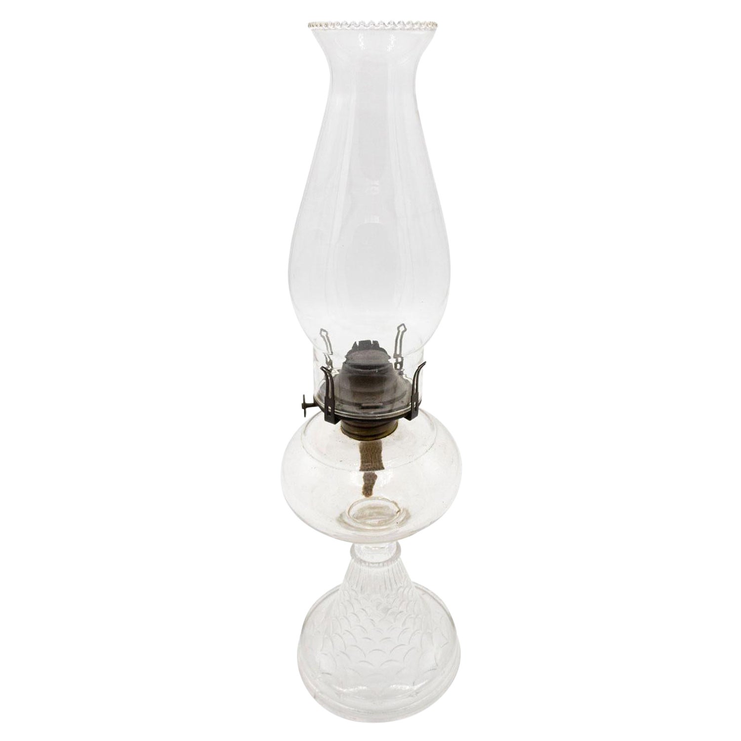 Vintage Glass Oil Lamp with Hurricane Shade