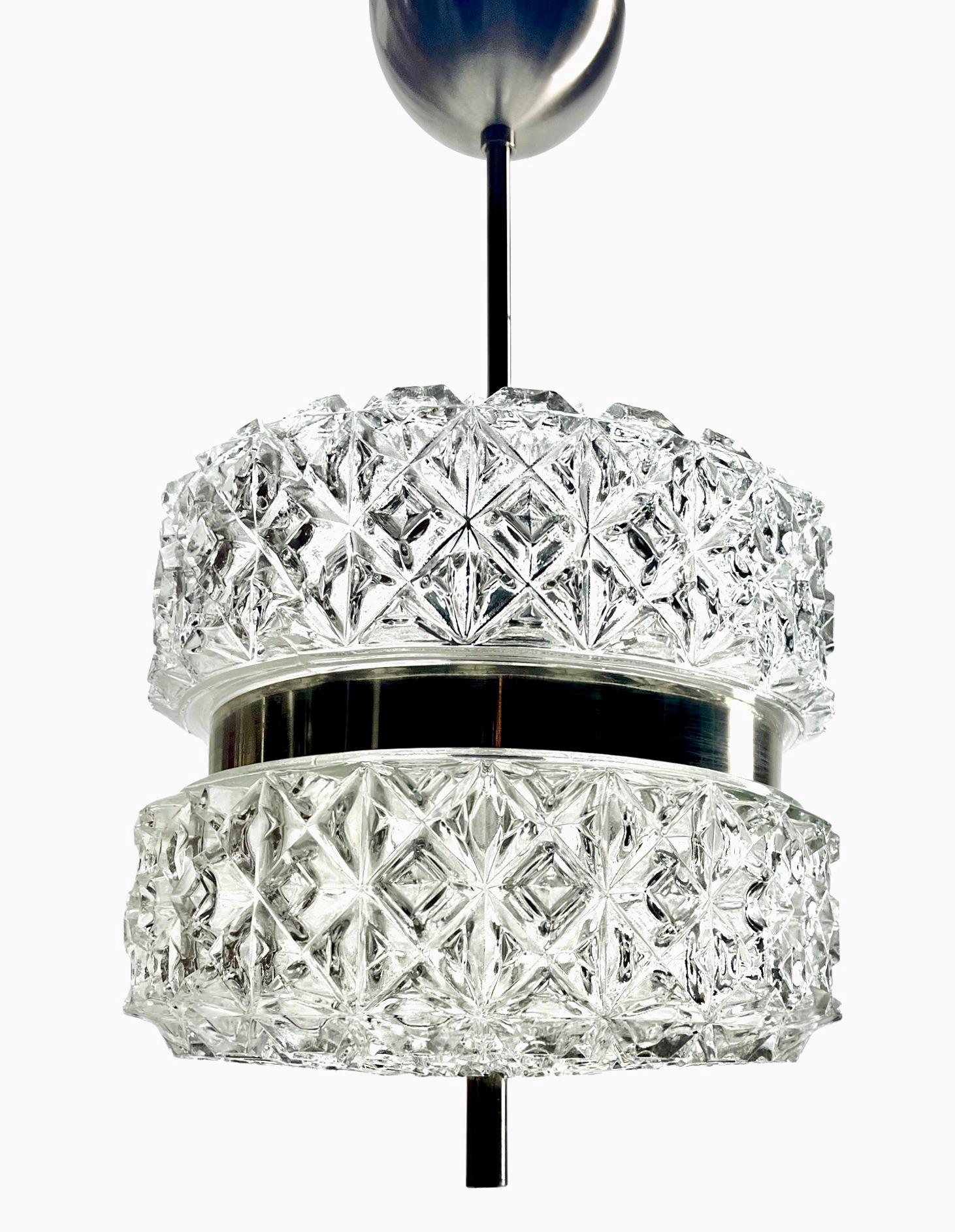 Belgian  Vintage Glass Pendant Stem Lamp Light Massive Belgium 1960s For Sale