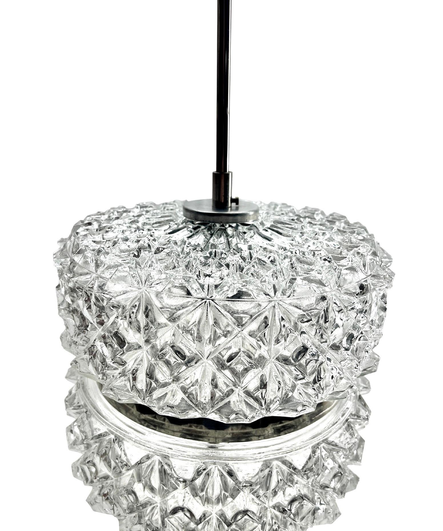 Vintage Glass Pendant Stem Lamp Light Massive Belgium 1960s In Good Condition For Sale In Verviers, BE