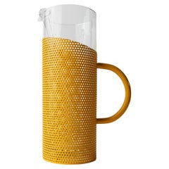 Vintage Glass Pitcher with Yellow Metal Handle and Glass Pestle Italy, 80s Vintage Glass Pitcher with Yellow Metal Handle and Glass Pestle Italy, 80s