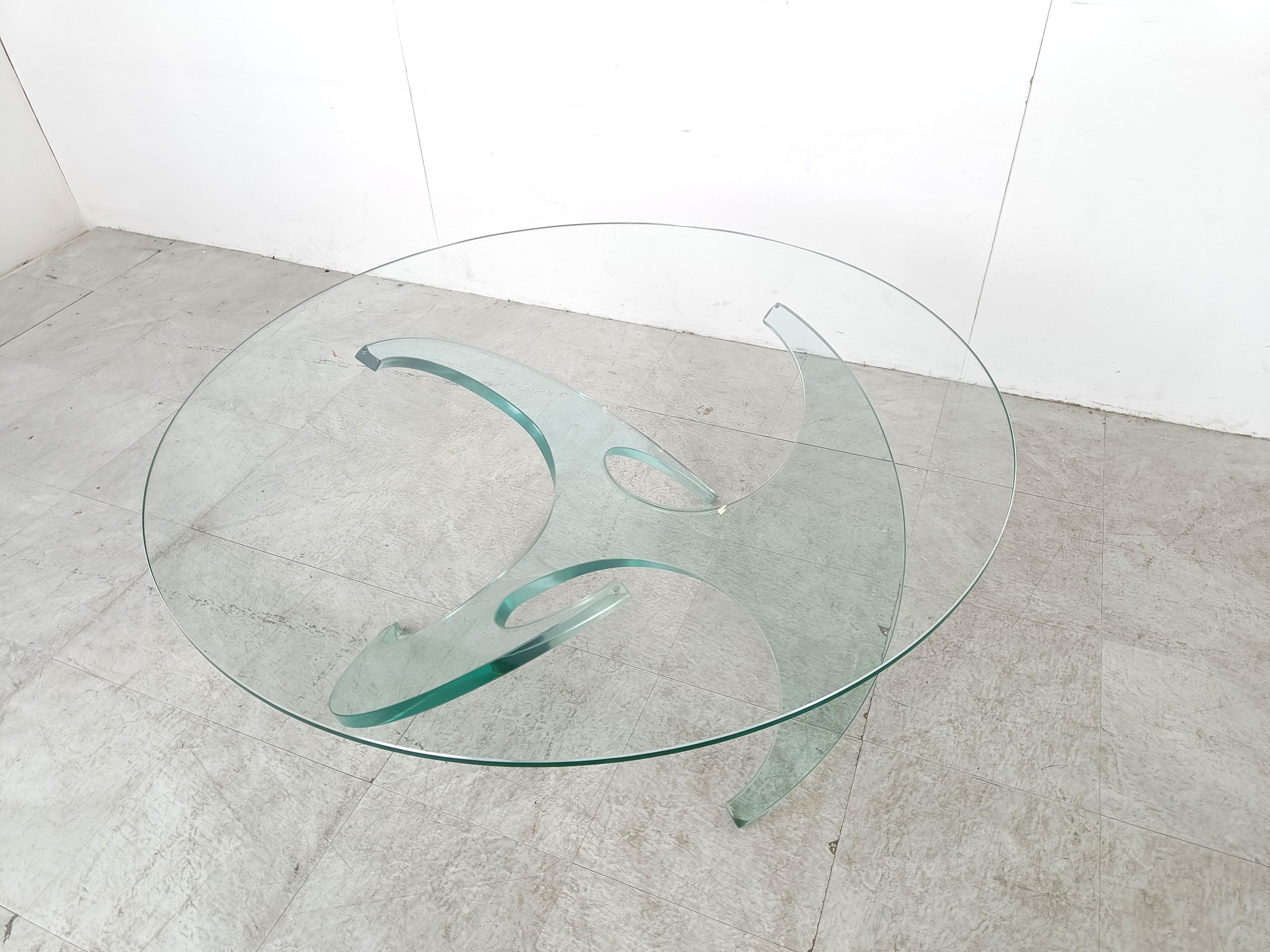 Mid-Century Modern Vintage glass propellor coffee table, 1980s  For Sale