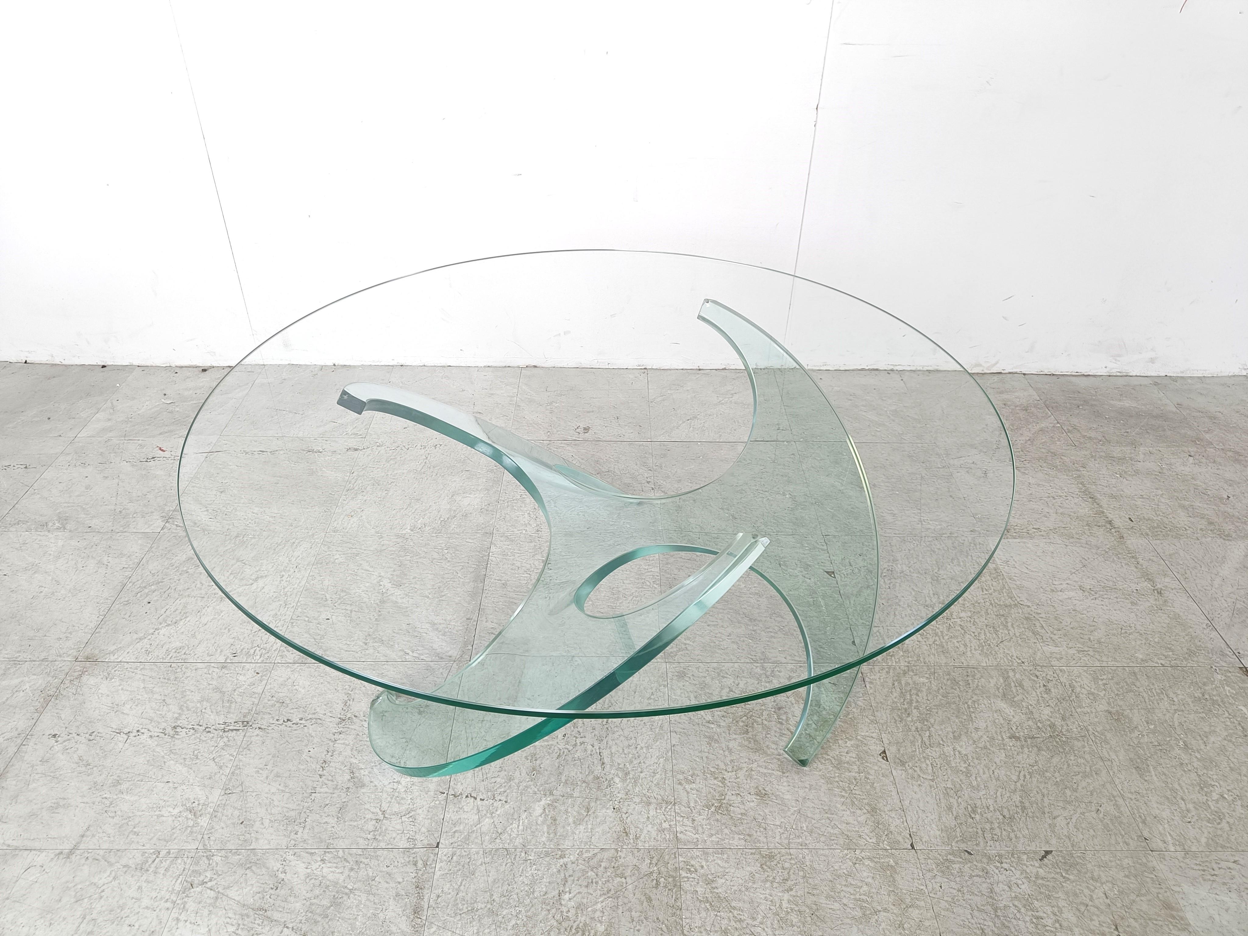 German Vintage glass propellor coffee table, 1980s  For Sale