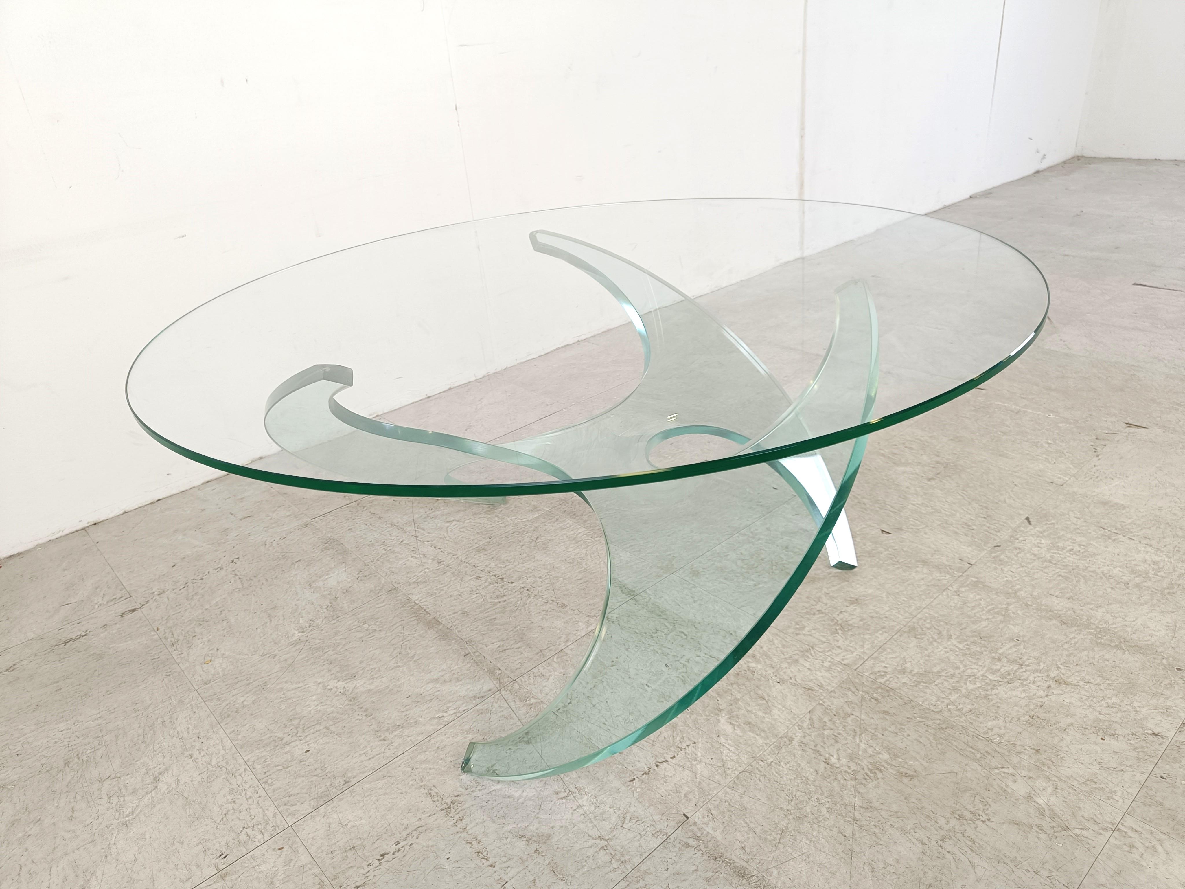 Glass Vintage glass propellor coffee table, 1980s  For Sale
