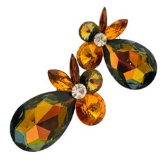 Vintage glass rhinestone huge flower earrings